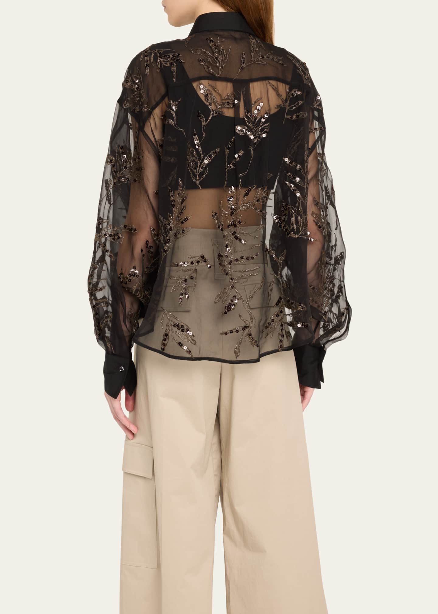 Brunello Cucinelli Herbarium Embroidered Crispy Silk Organza Shirt Image 3 of 5
