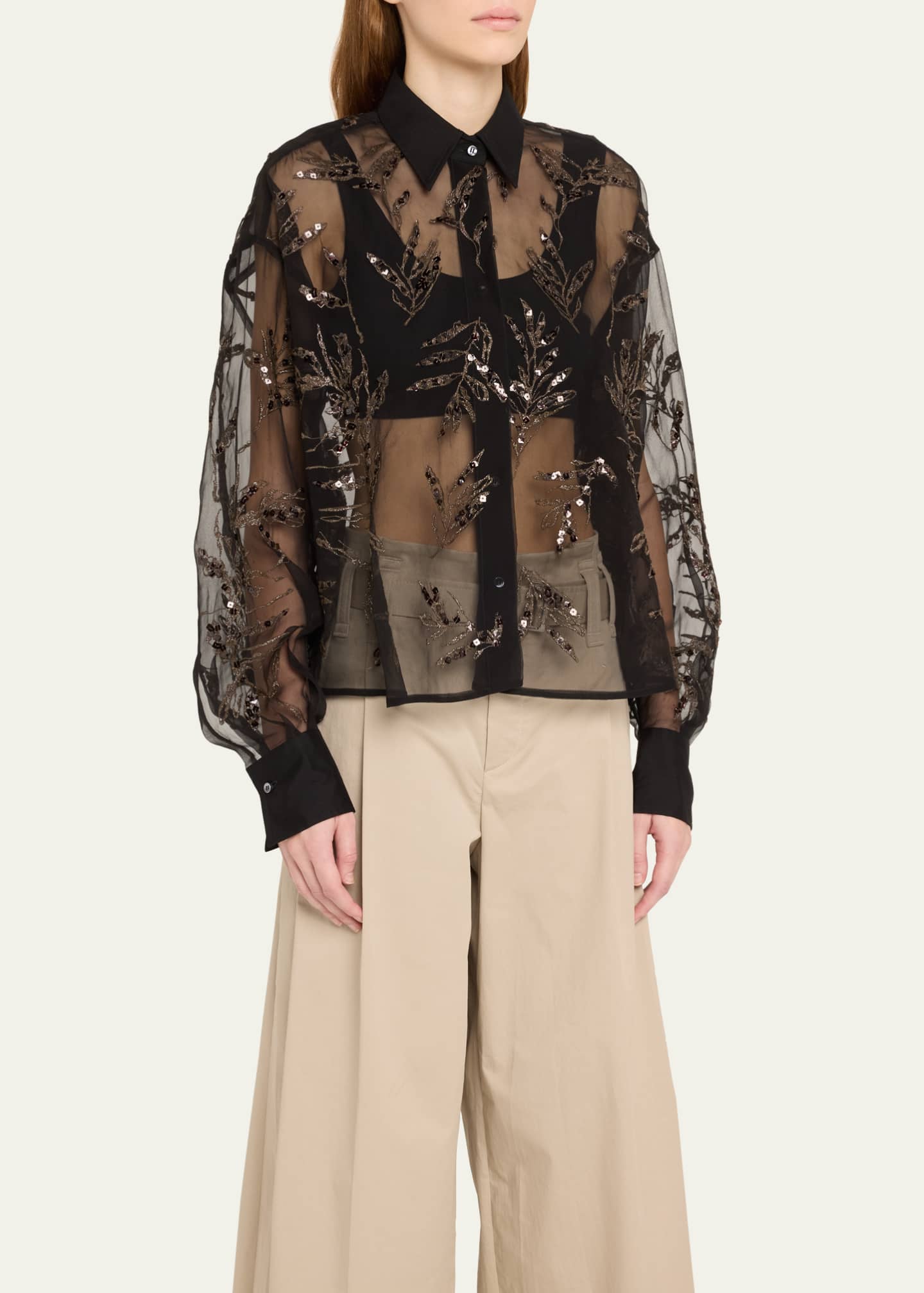 Brunello Cucinelli Herbarium Embroidered Crispy Silk Organza Shirt Image 4 of 5