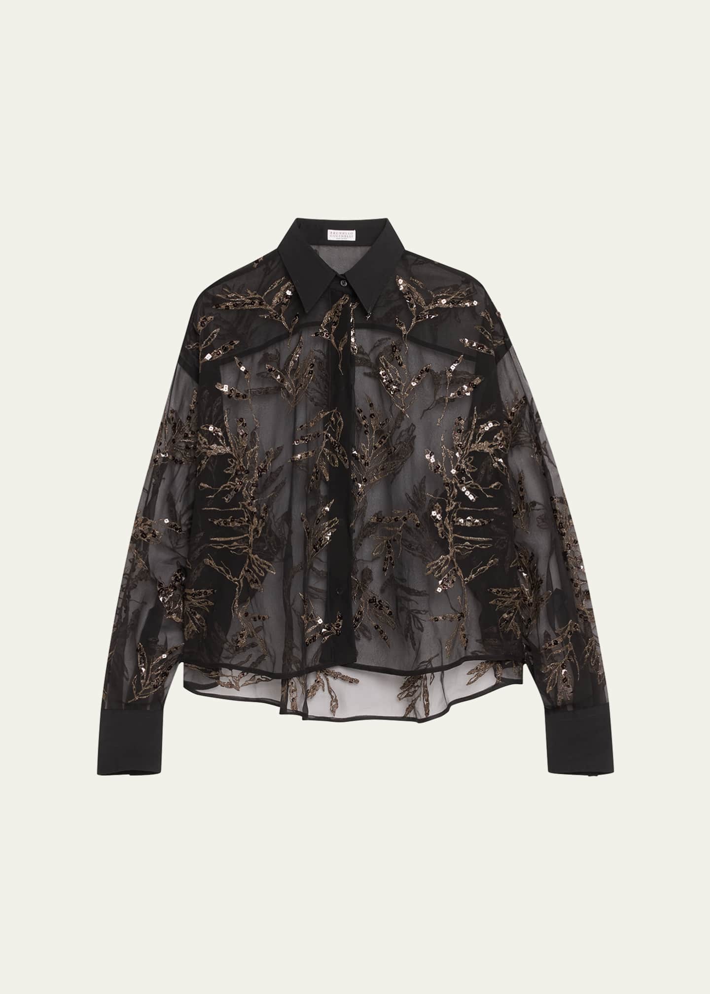 Brunello Cucinelli Herbarium Embroidered Crispy Silk Organza Shirt Image 1 of 5