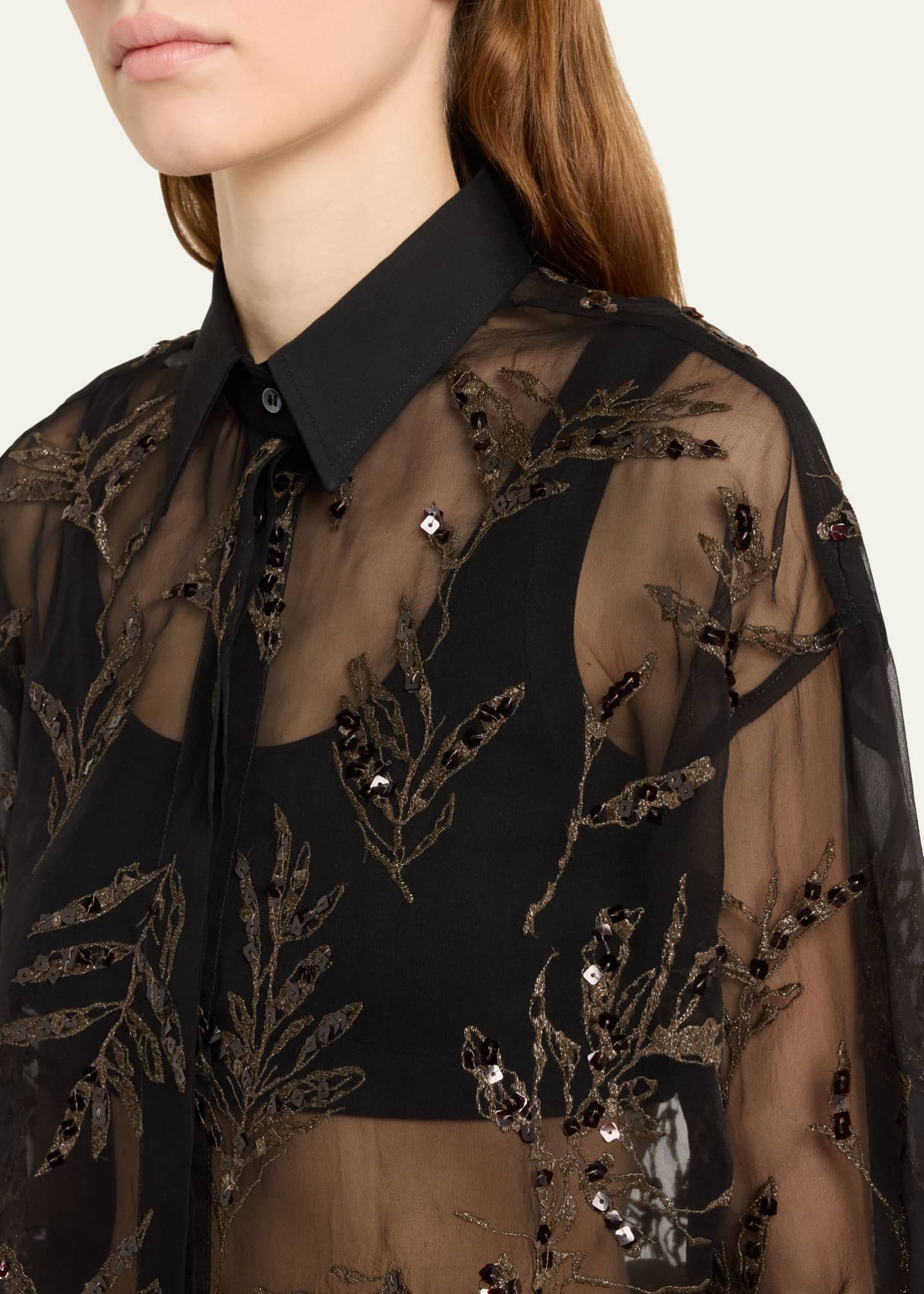 Brunello Cucinelli Herbarium Embroidered Crispy Silk Organza Shirt Image 5 of 5