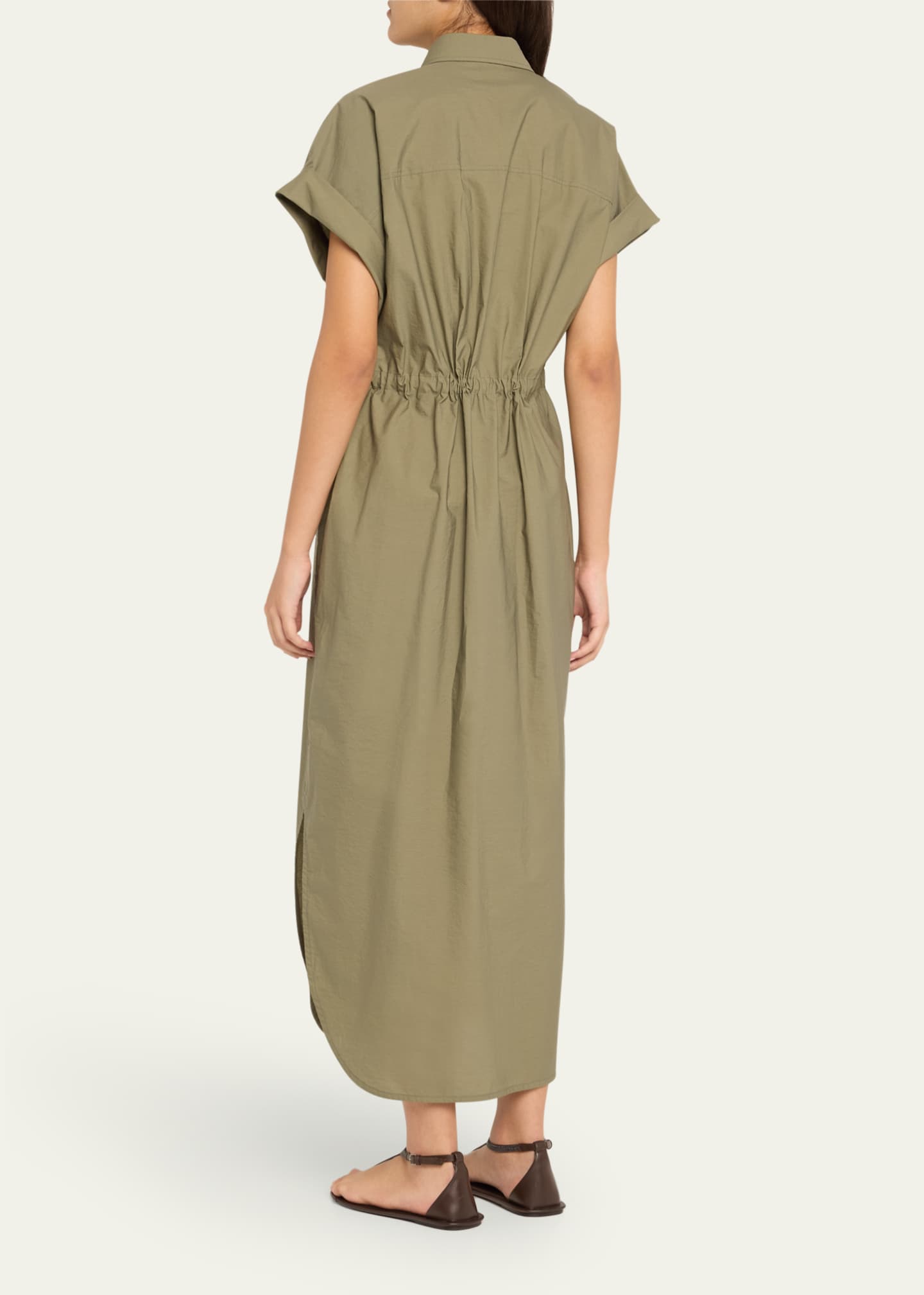Brunello Cucinelli Monili-Trim Short-Sleeve Techno Cotton Poplin Midi Shirtdress Image 3 of 5