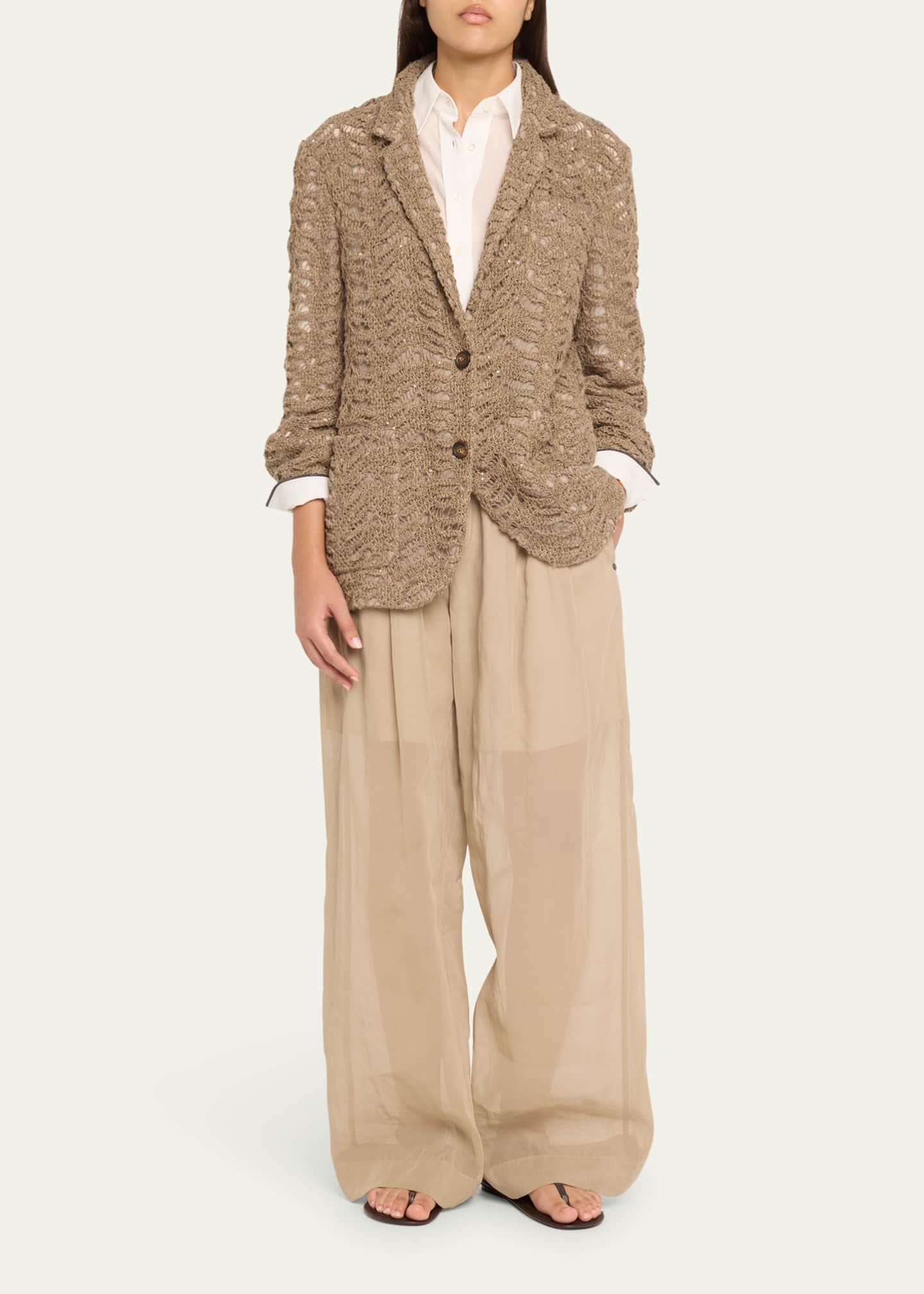 Brunello Cucinelli Luxe Paillette Lace Knit Single-Breasted Blazer Image 2 of 5