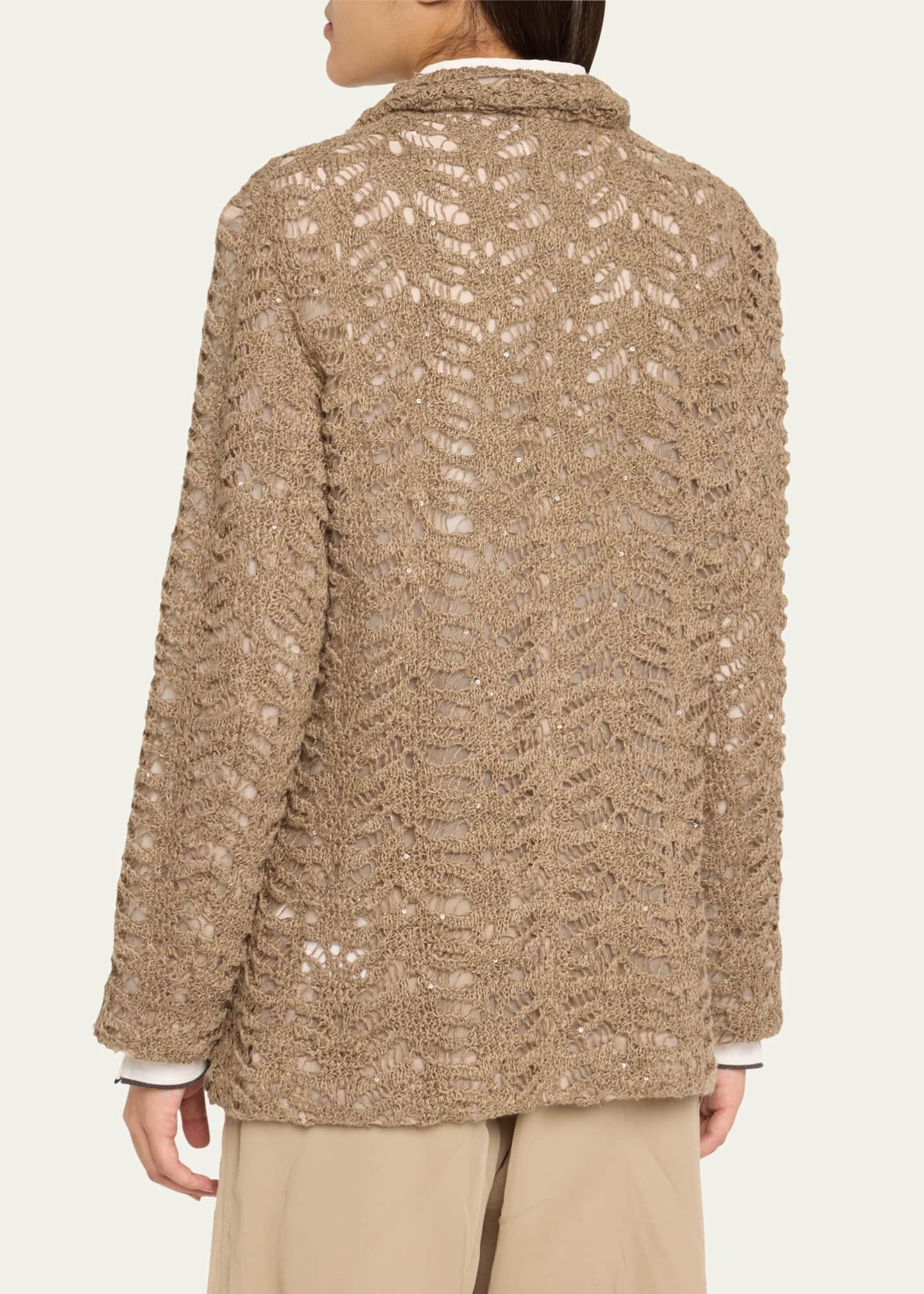 Brunello Cucinelli Luxe Paillette Lace Knit Single-Breasted Blazer Image 3 of 5
