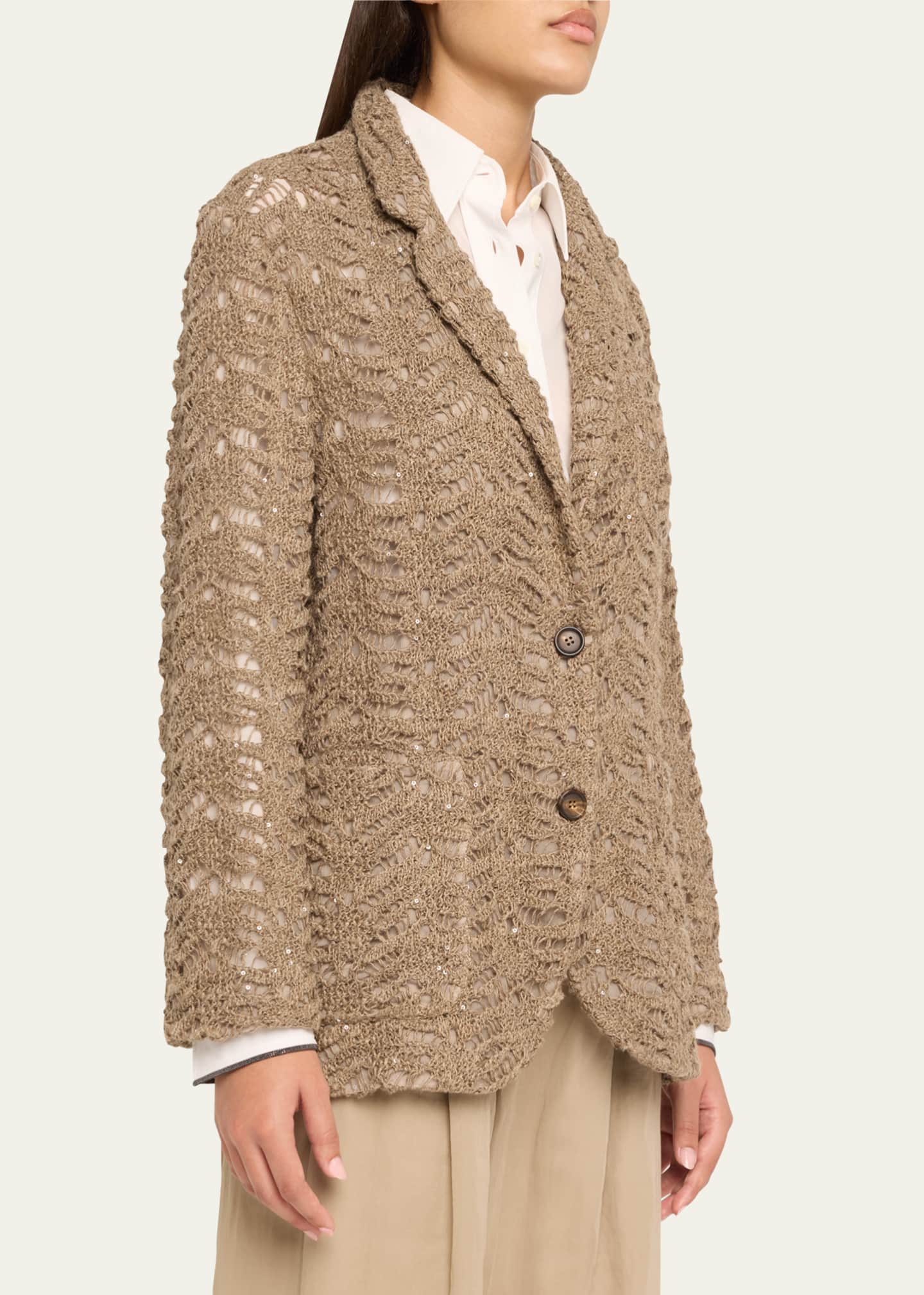 Brunello Cucinelli Luxe Paillette Lace Knit Single-Breasted Blazer Image 4 of 5