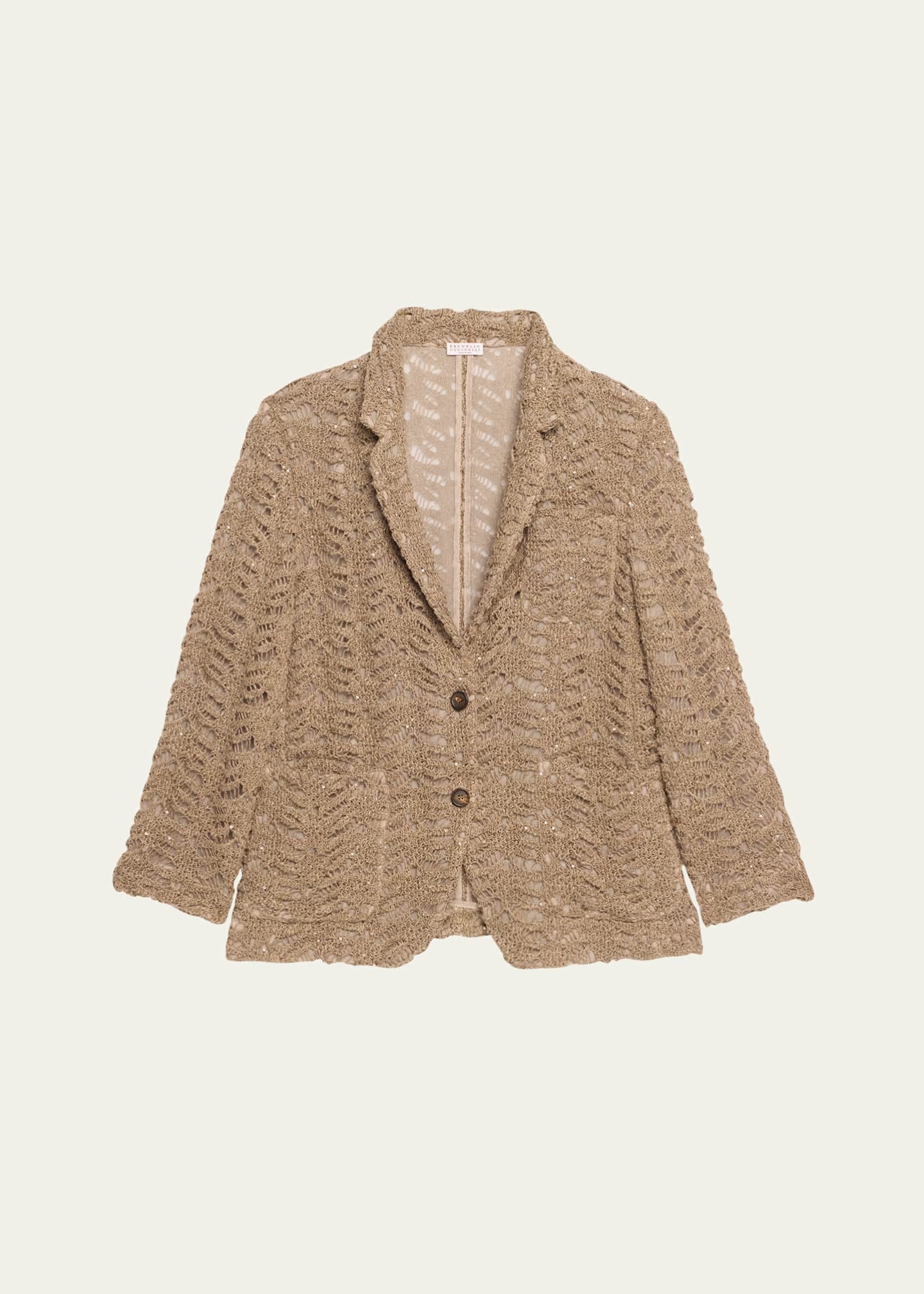Brunello Cucinelli Luxe Paillette Lace Knit Single-Breasted Blazer Image 1 of 5