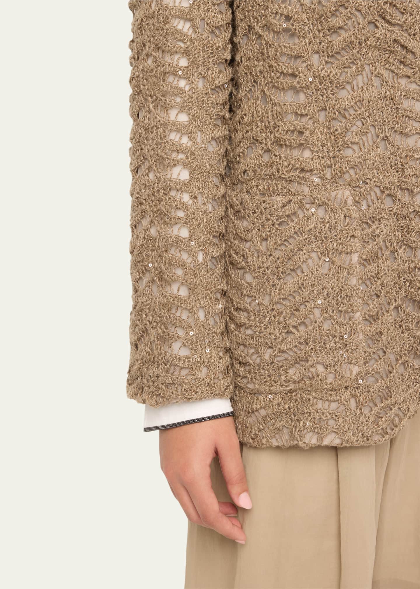 Brunello Cucinelli Luxe Paillette Lace Knit Single-Breasted Blazer Image 5 of 5