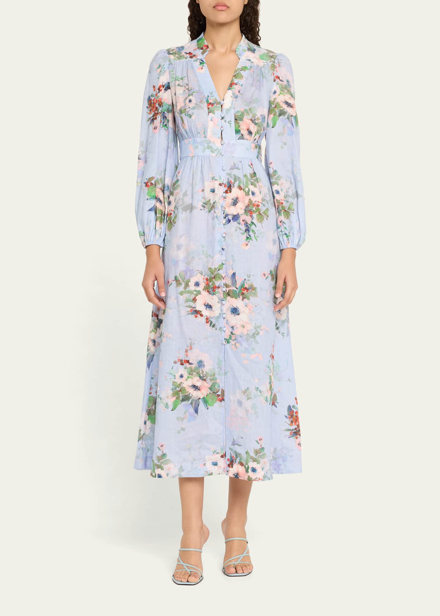 Zimmermann Everley Floral Midi Dress, Blue Image 2 of 5