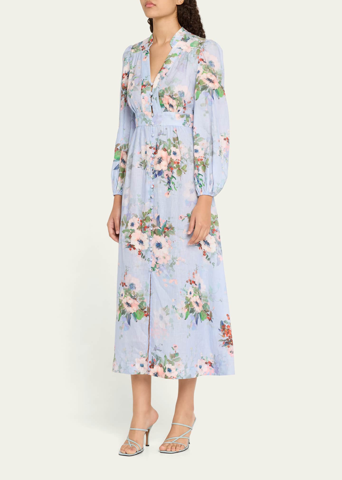 Zimmermann Everley Floral Midi Dress, Blue Image 4 of 5