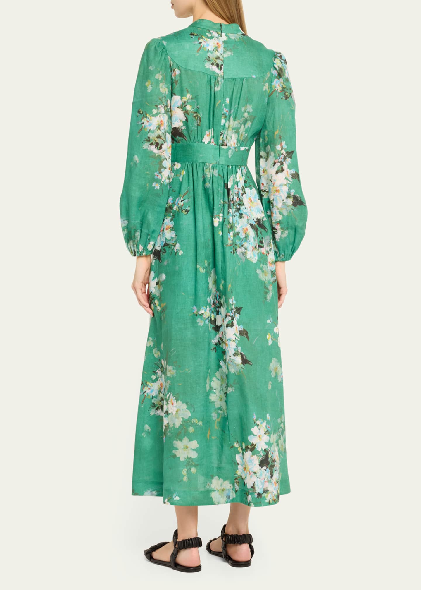 Zimmermann Everley Floral Linen Midi Dress, Green Image 3 of 5