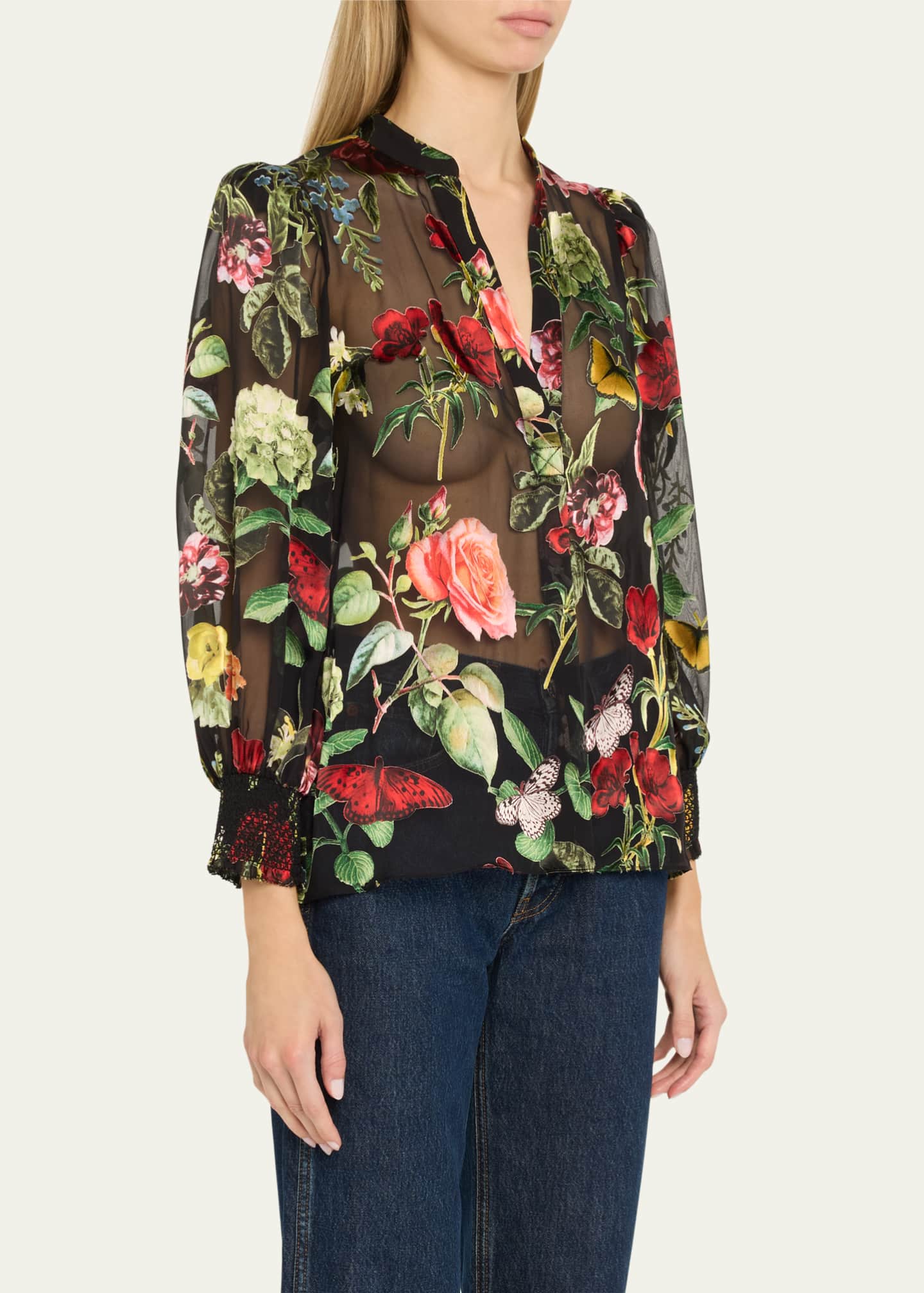 Alice + Olivia Sheila Floral Semi-Sheer Blouse Image 4 of 5