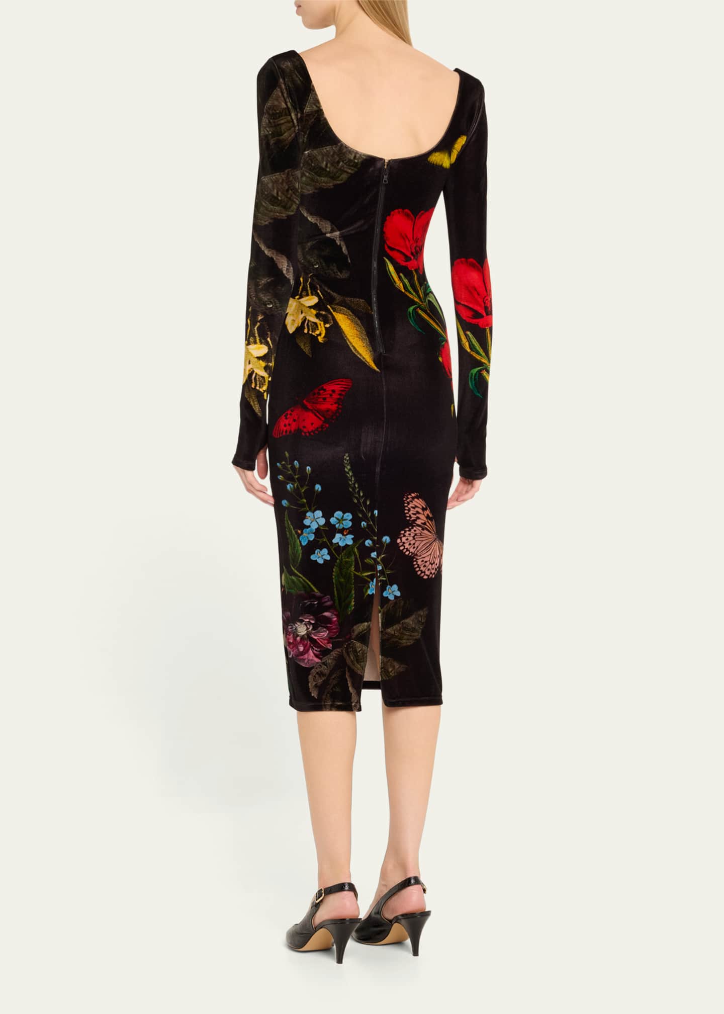 Alice + Olivia In The Wind Floral Delora Scoop-Neck Velvet Midi Dress Image 3 of 5