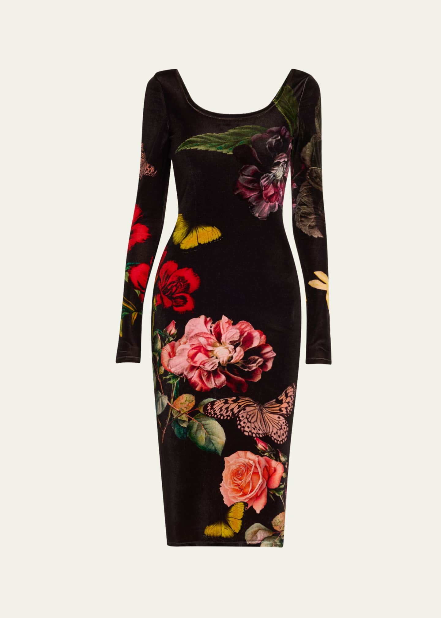 Alice + Olivia In The Wind Floral Delora Scoop-Neck Velvet Midi Dress Image 1 of 5