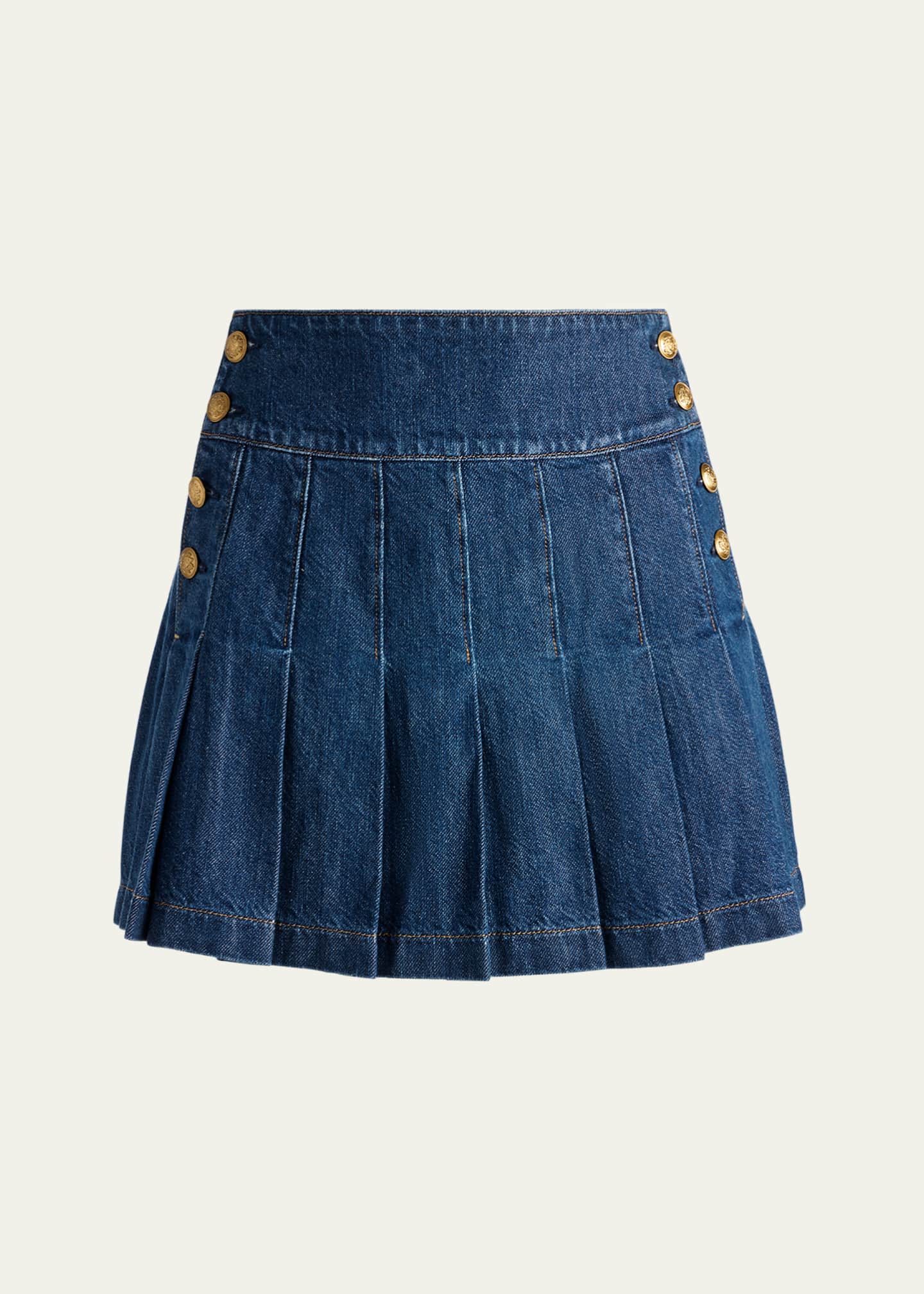Alice + Olivia Lanna Pleated Denim Mini Skirt Image 1 of 5
