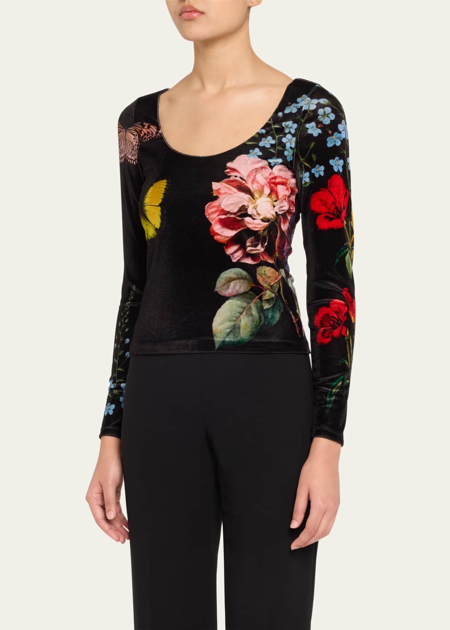Alice + Olivia Delaina Scoop-Neck Velvet Top Image 4 of 5