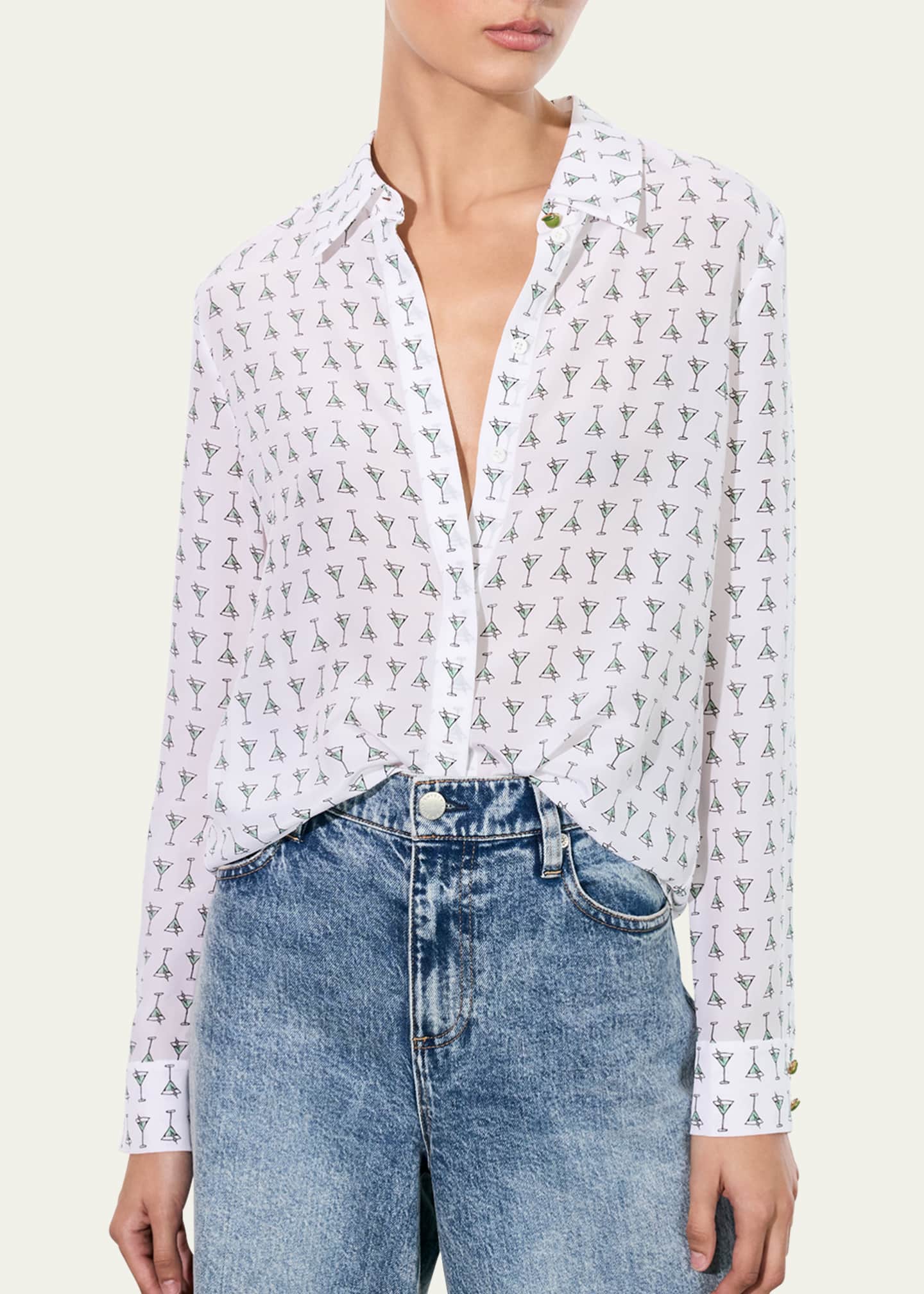 Alice + Olivia Martini Chic Willa Silk Placket Top Image 4 of 5