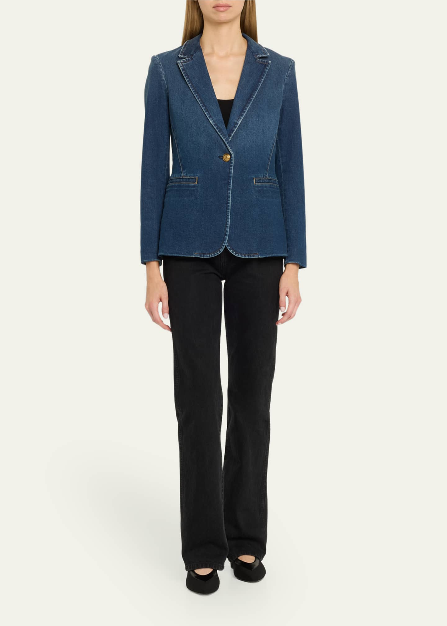 Alice + Olivia Macey Denim Notch-Collar Fitted Blazer Image 2 of 5