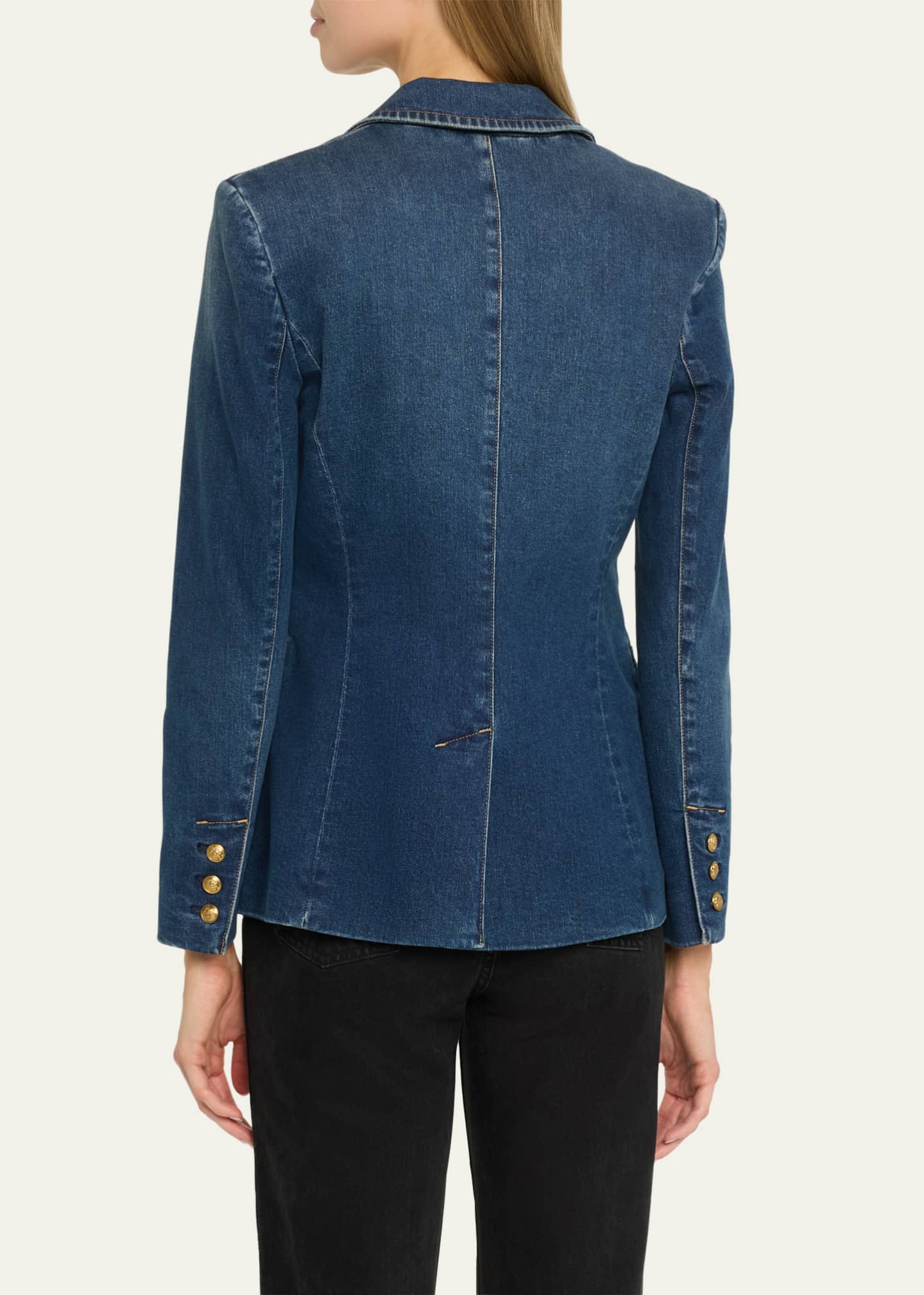 Alice + Olivia Macey Denim Notch-Collar Fitted Blazer Image 3 of 5