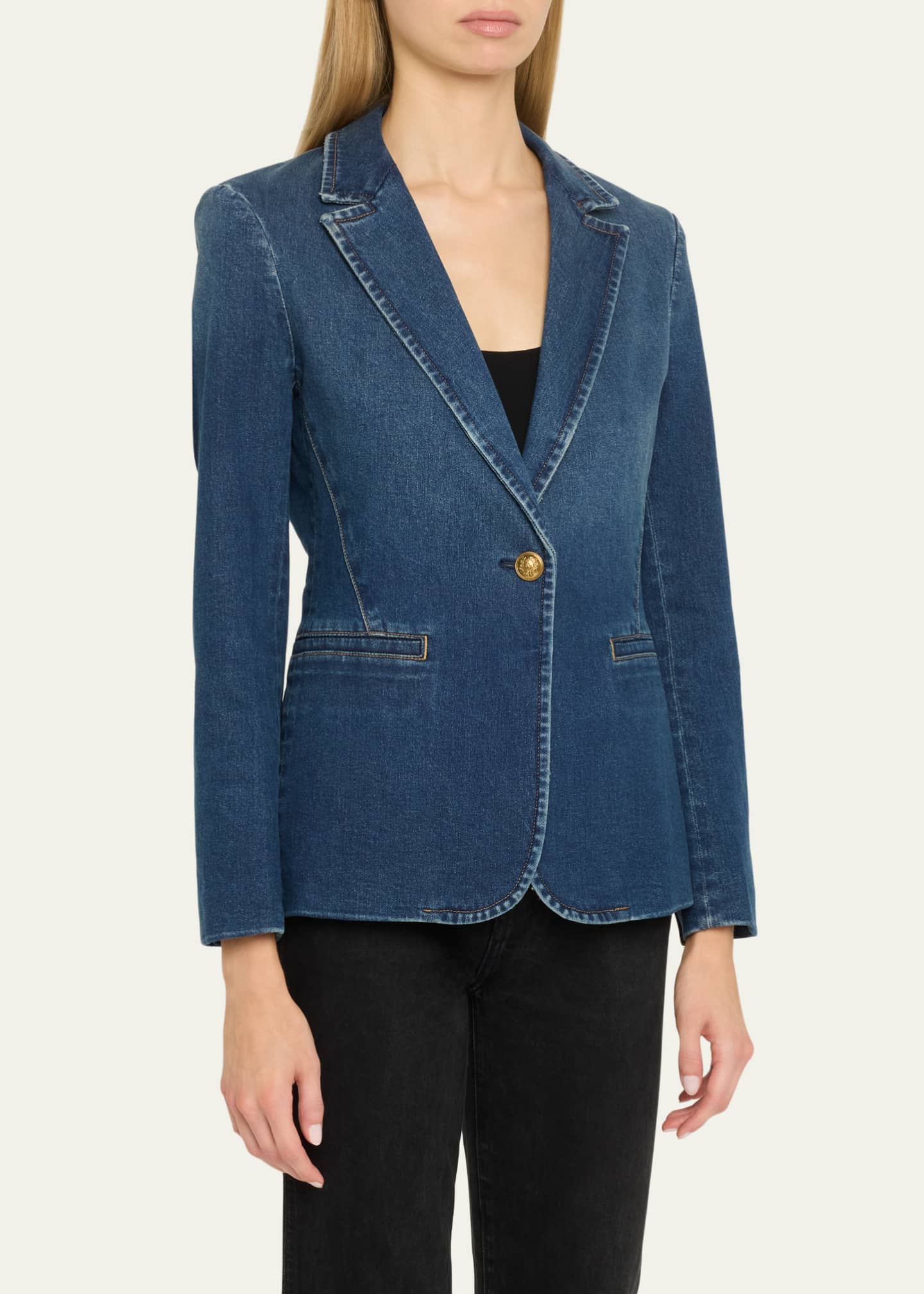 Alice + Olivia Macey Denim Notch-Collar Fitted Blazer Image 4 of 5