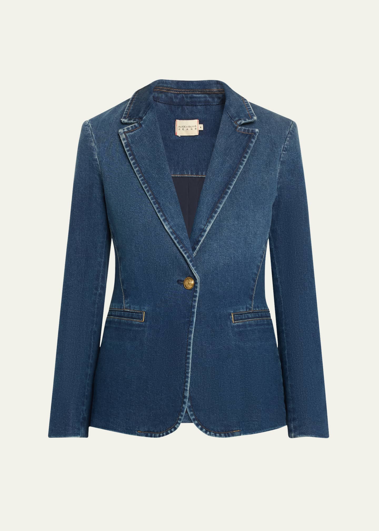 Alice + Olivia Macey Denim Notch-Collar Fitted Blazer Image 1 of 5