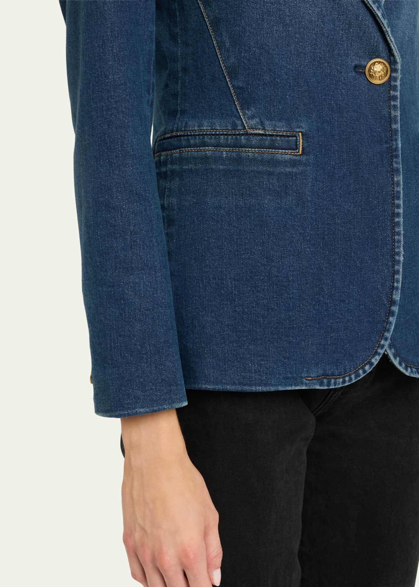 Alice + Olivia Macey Denim Notch-Collar Fitted Blazer Image 5 of 5