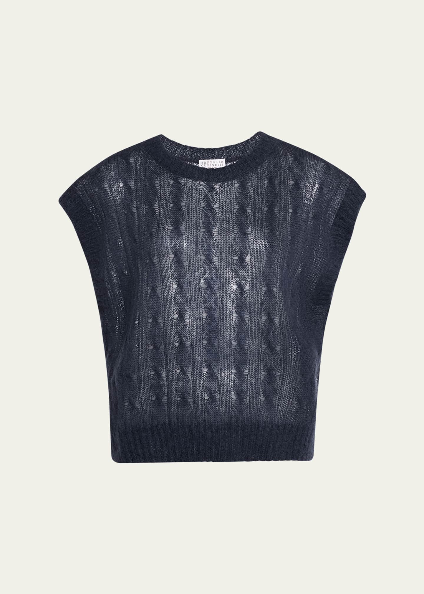 Brunello Cucinelli Mohair Cozy Cable-Knit Cap-Sleeve Sweater Image 1 of 5