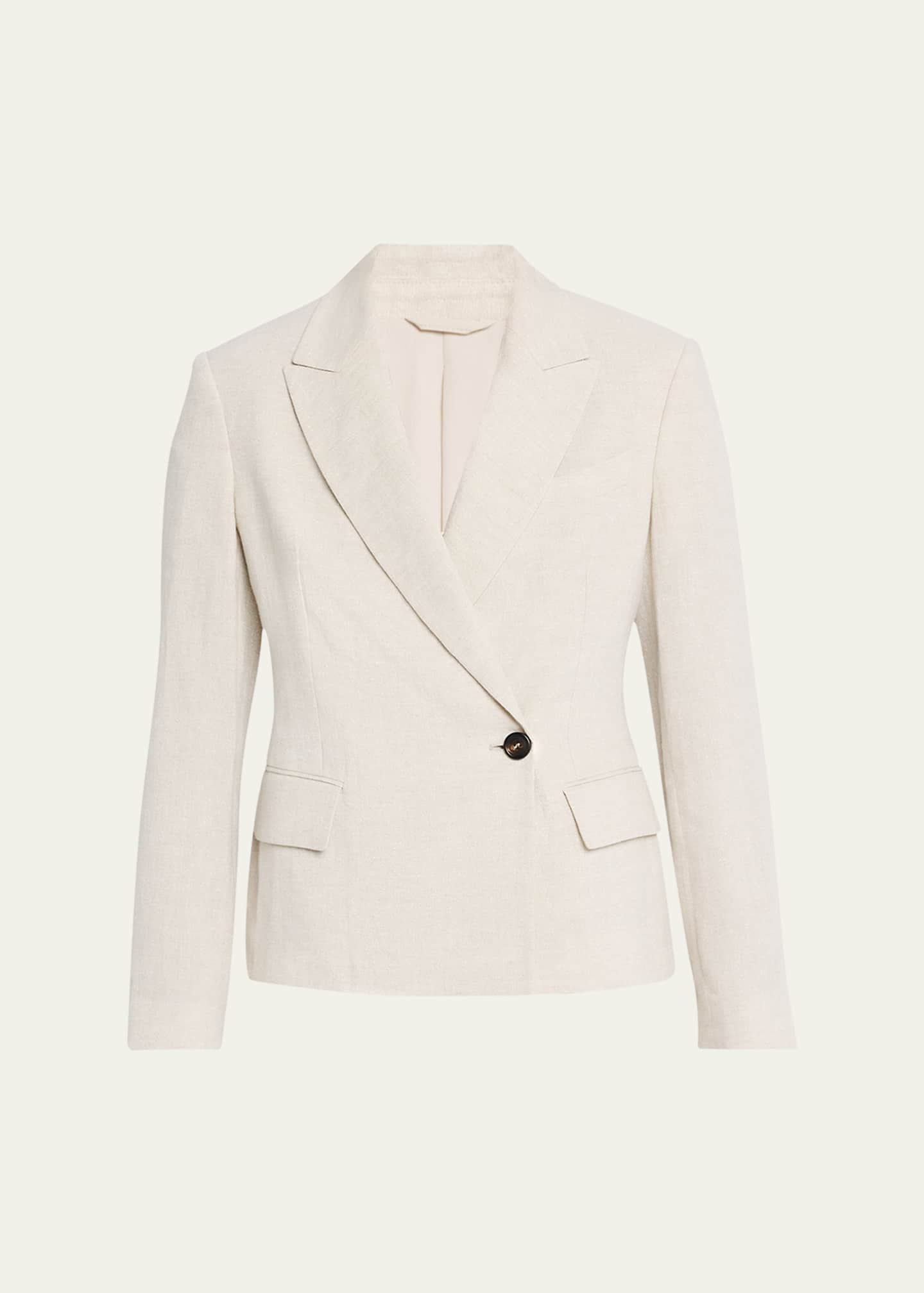 Brunello Cucinelli Metallic Canvas Linen Double-Breasted Jacket Image 1 of 5