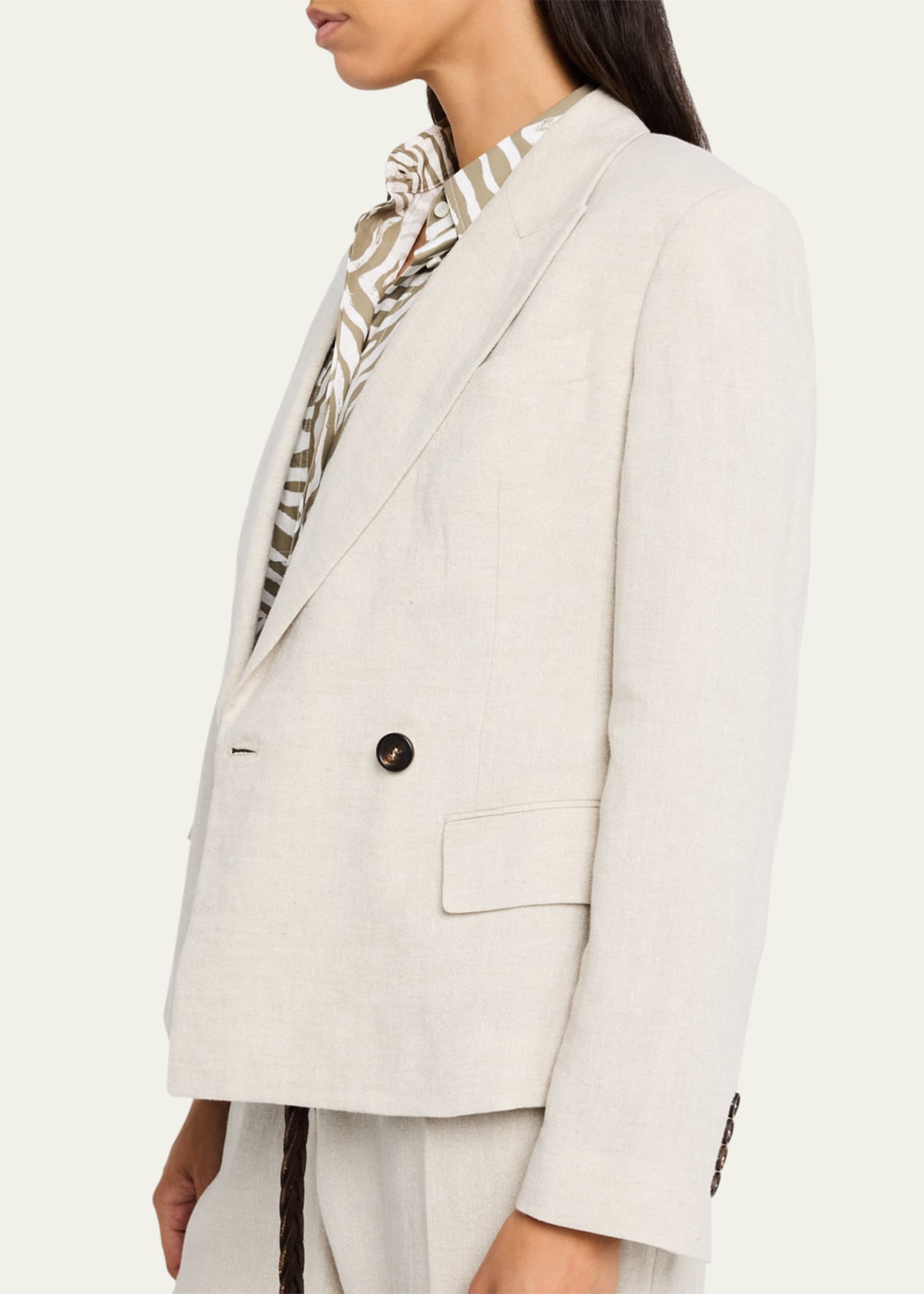 Brunello Cucinelli Metallic Canvas Linen Double-Breasted Jacket Image 5 of 5