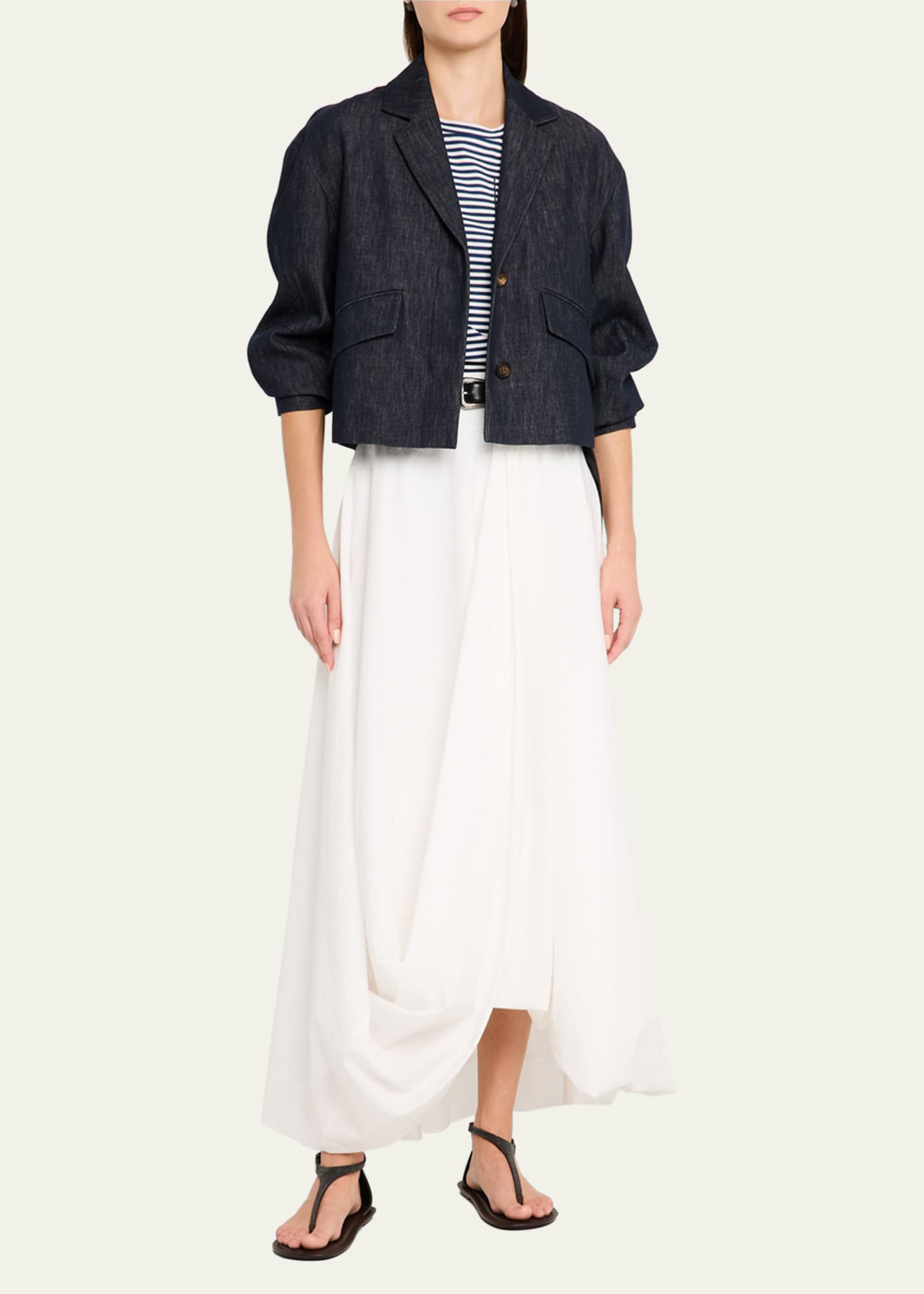 Brunello Cucinelli Indigo Single-Breasted Crop Jacket Image 2 of 5