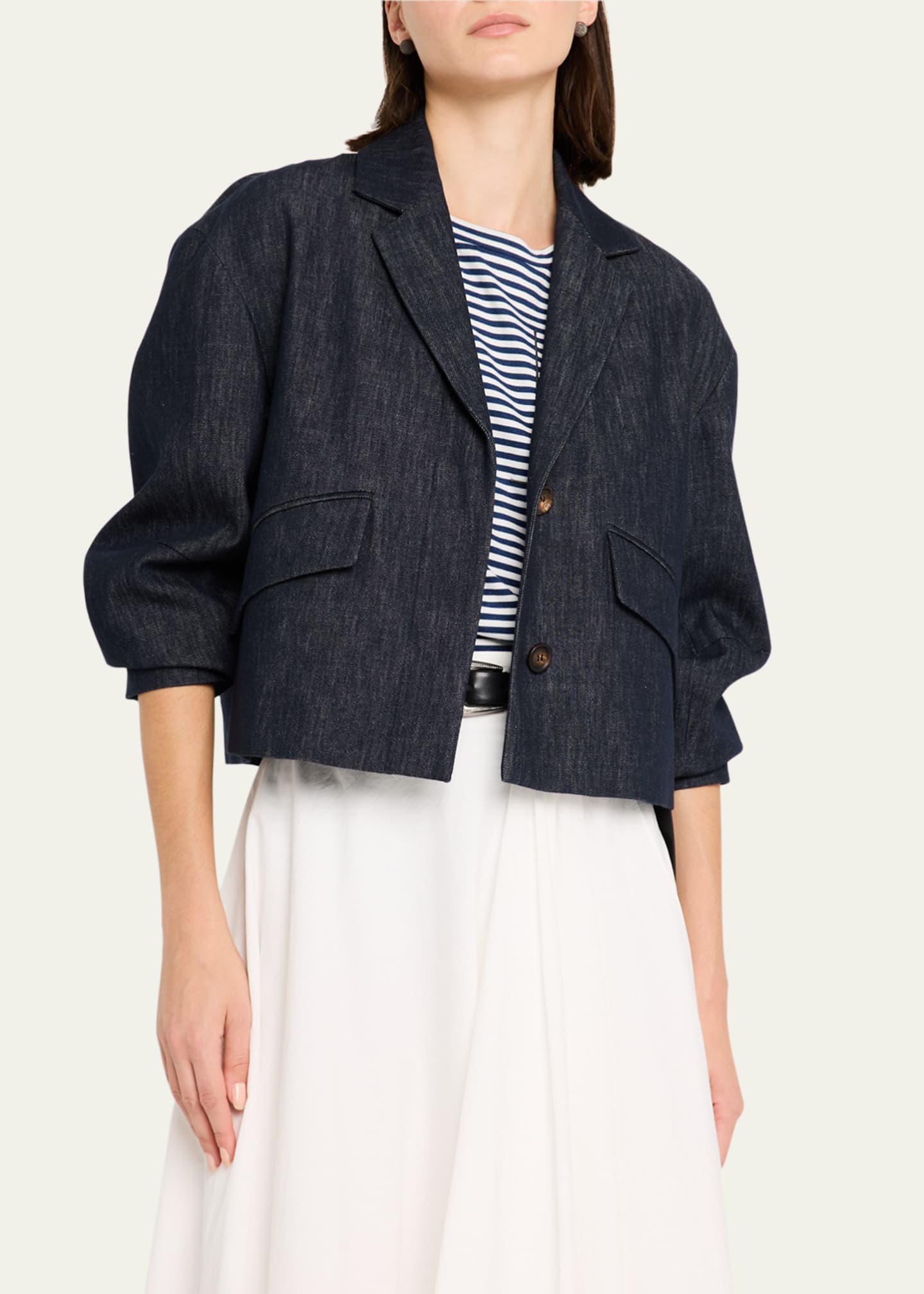 Brunello Cucinelli Indigo Single-Breasted Crop Jacket Image 4 of 5