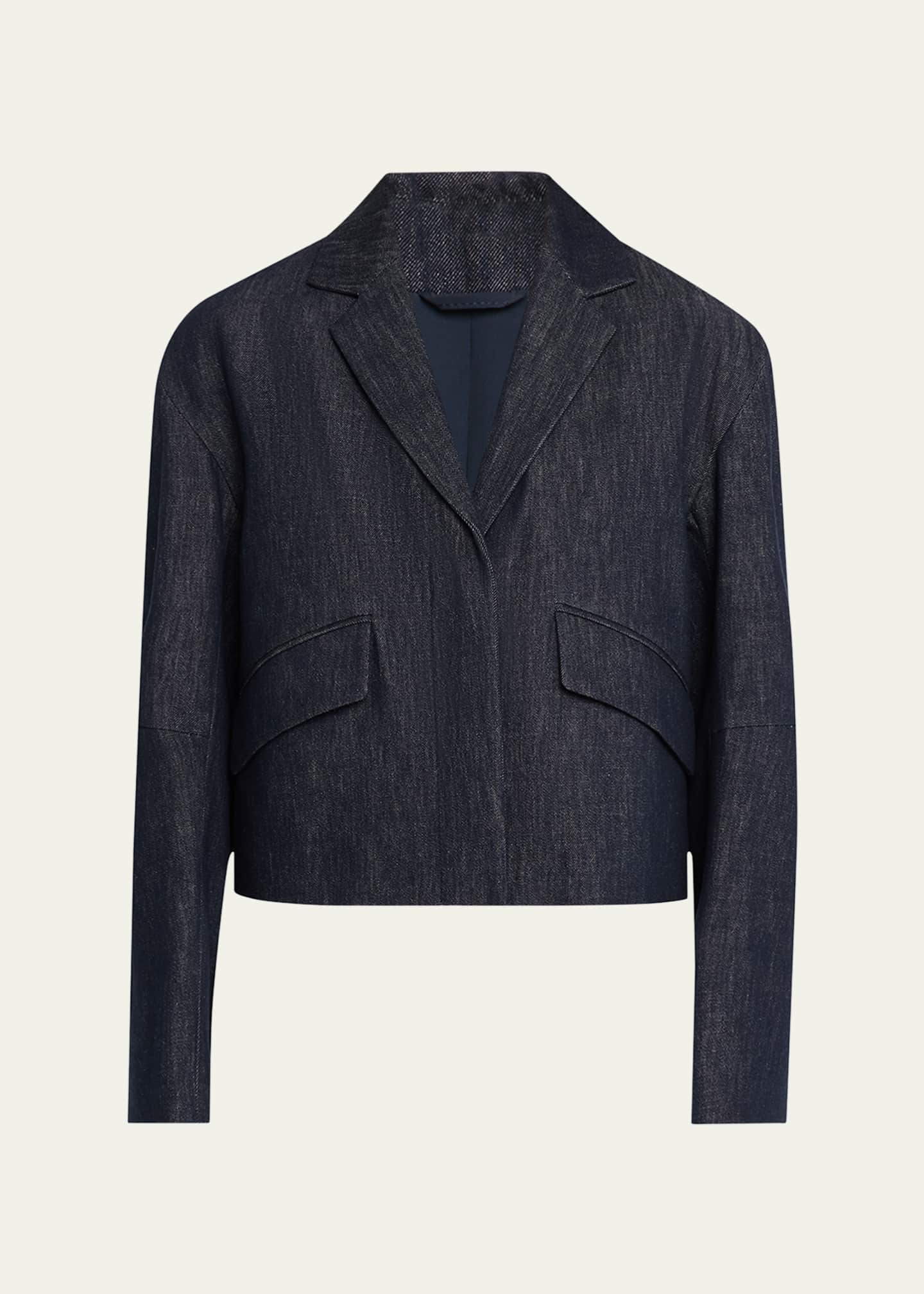 Brunello Cucinelli Indigo Single-Breasted Crop Jacket Image 1 of 5