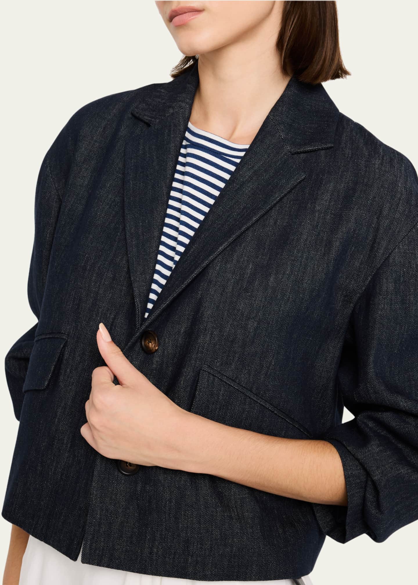 Brunello Cucinelli Indigo Single-Breasted Crop Jacket Image 5 of 5