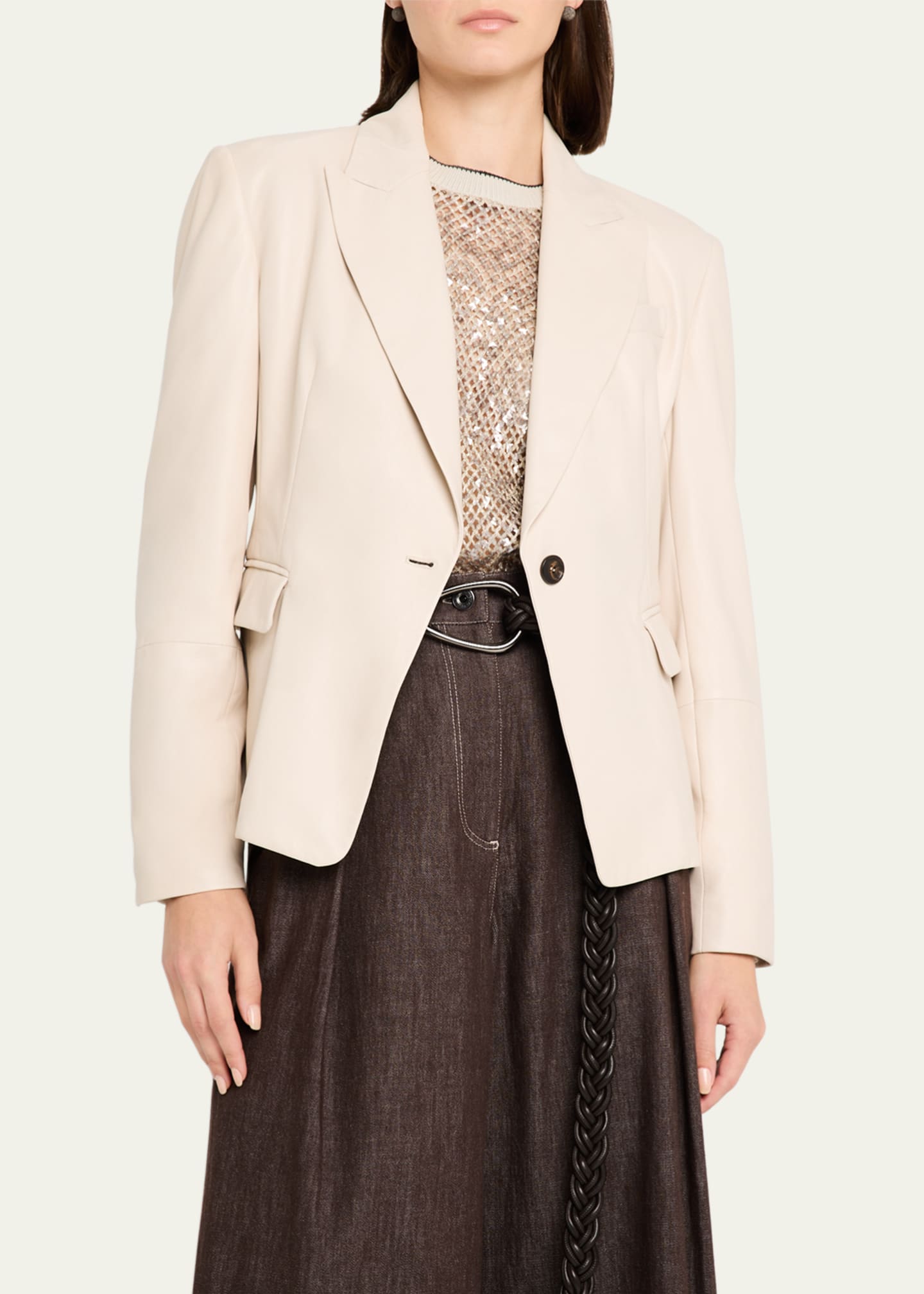 Brunello Cucinelli Smooth Glove Leather Single-Breasted Blazer Image 4 of 5