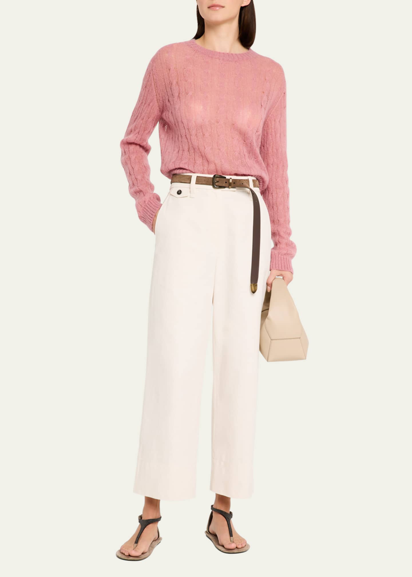パンツ BRUNELLO CUCINELLI Chino Crop trousers in cotton and linen c Brunello Cucinelli Cotton-Linen Wide-Leg Crop Chino Pants