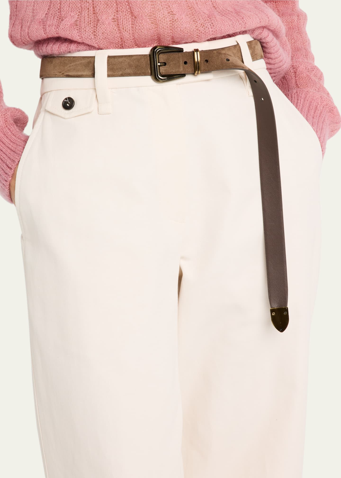 Brunello Cucinelli Cotton-Linen Wide-Leg Crop Chino Pants