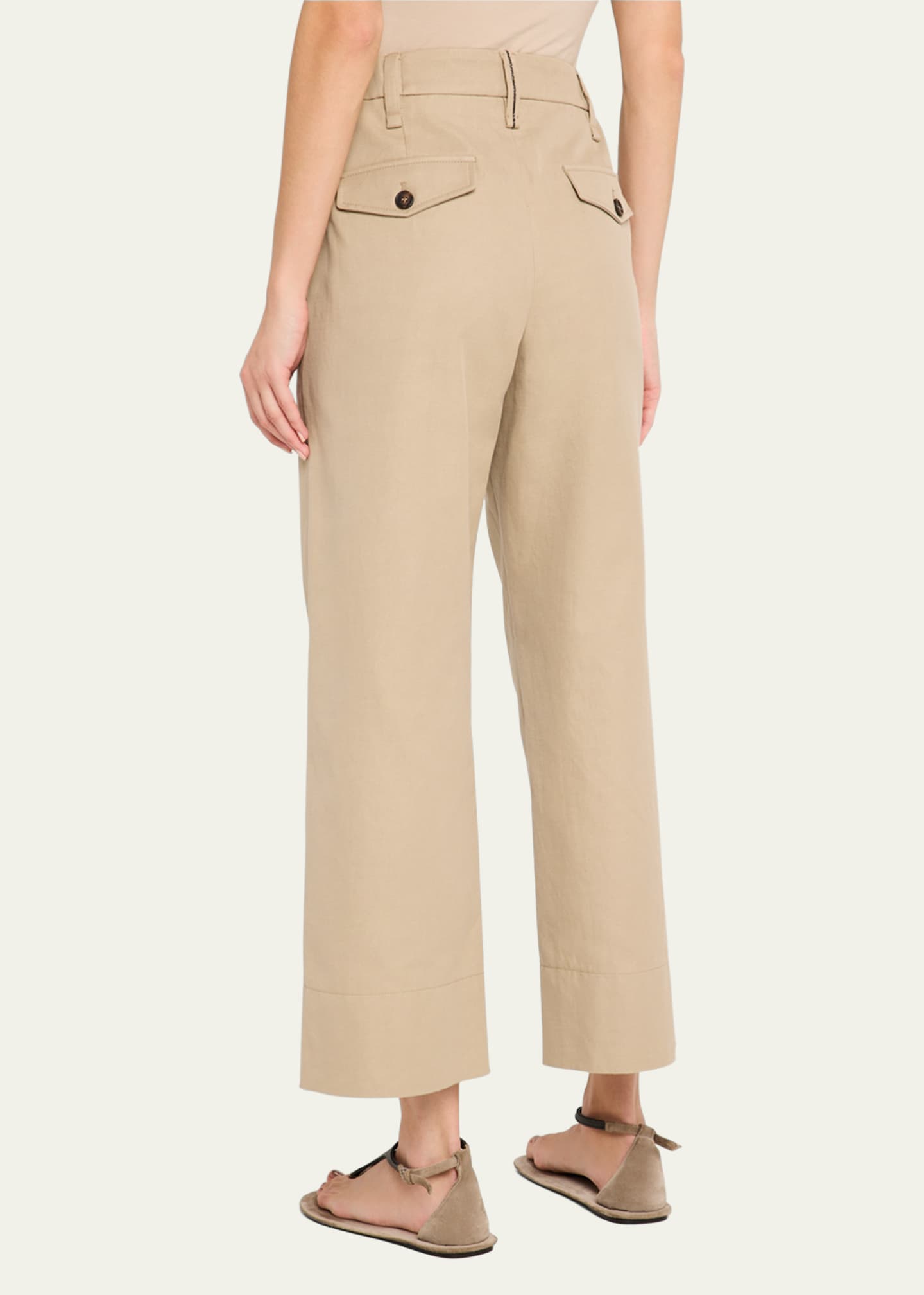 Brunello Cucinelli Cotton-Linen Wide-Leg Crop Chino Pants Image 3 of 5