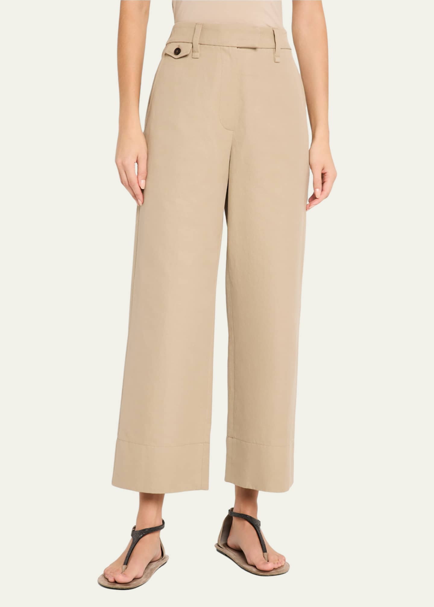 Brunello Cucinelli Cotton-Linen Wide-Leg Crop Chino Pants Image 4 of 5