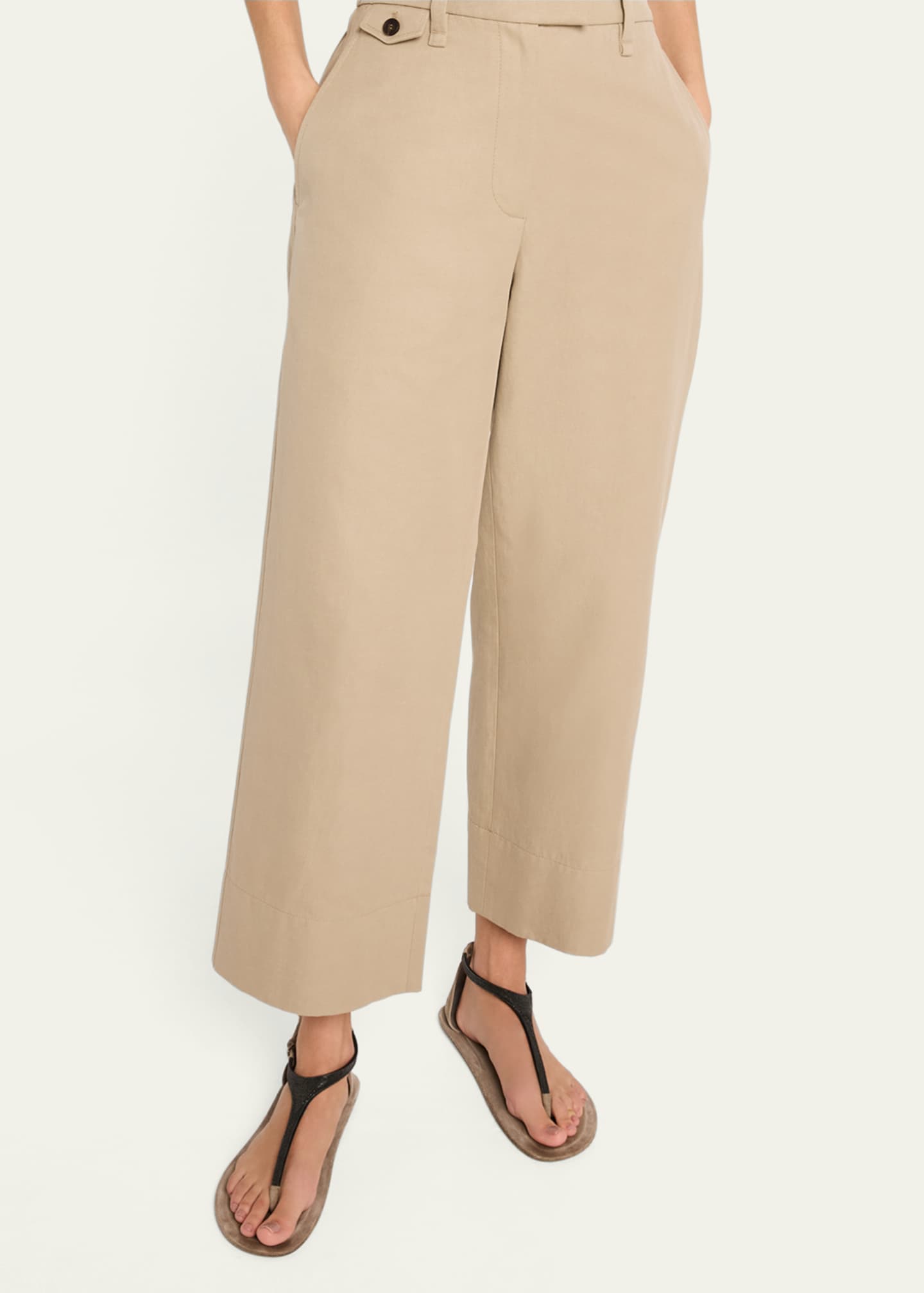 Brunello Cucinelli Cotton-Linen Wide-Leg Crop Chino Pants Image 5 of 5