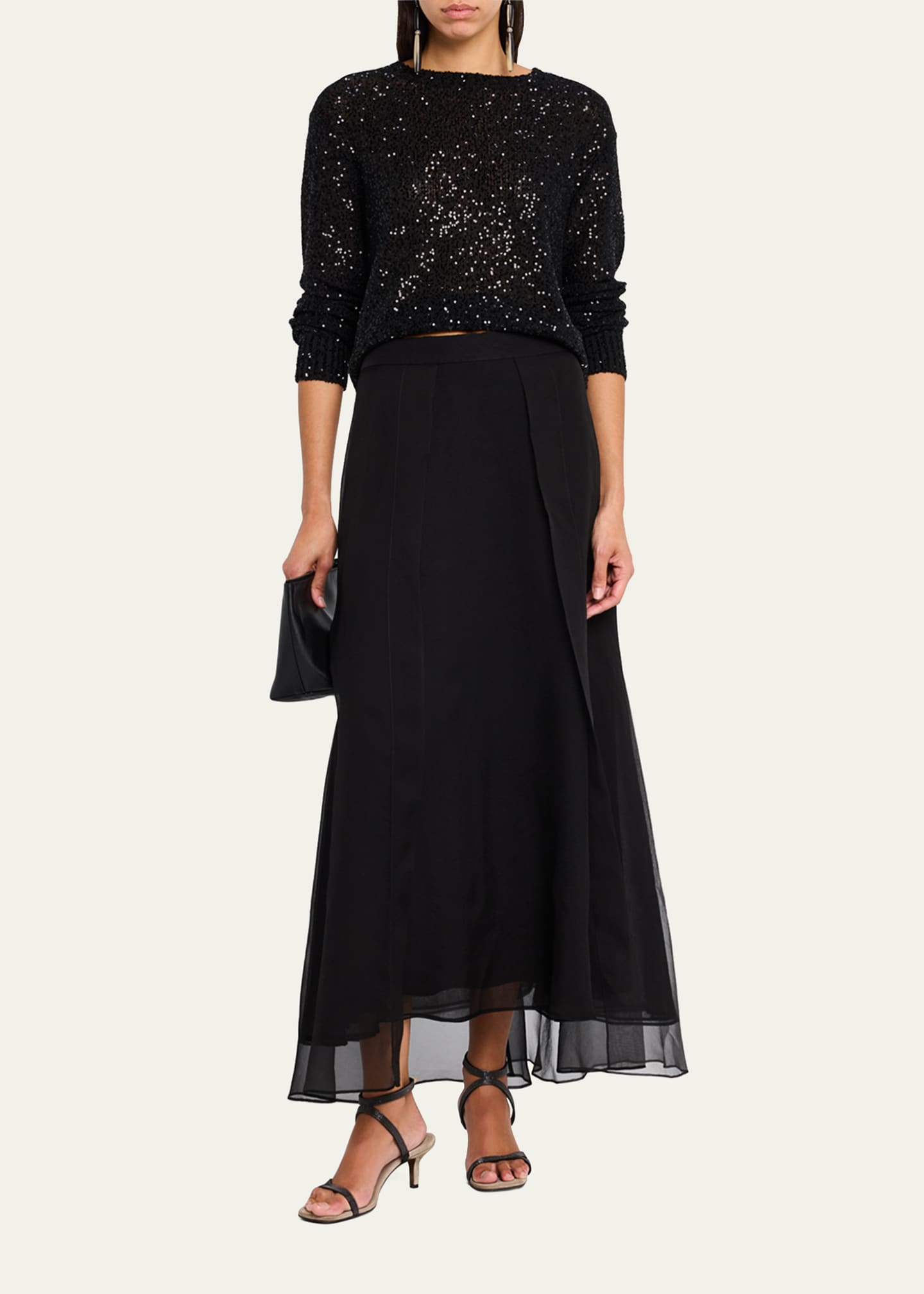 Brunello Cucinelli Crispy Silk Paneled Maxi Circle Skirt Image 2 of 5