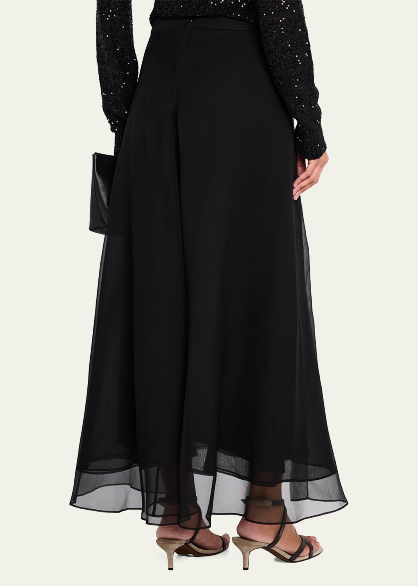 Brunello Cucinelli Crispy Silk Paneled Maxi Circle Skirt Image 3 of 5