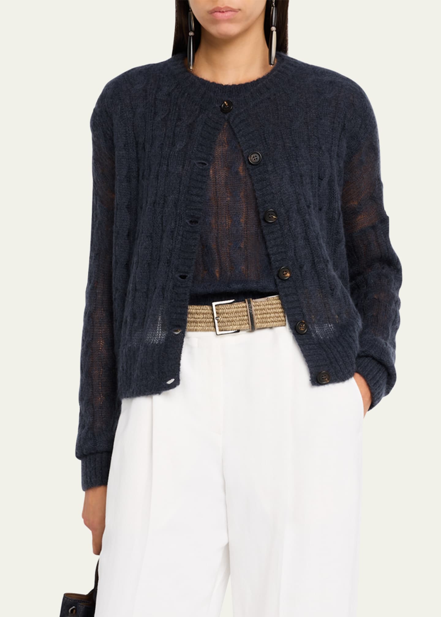 Brunello Cucinelli Mohair Cable Cardigan Image 4 of 5