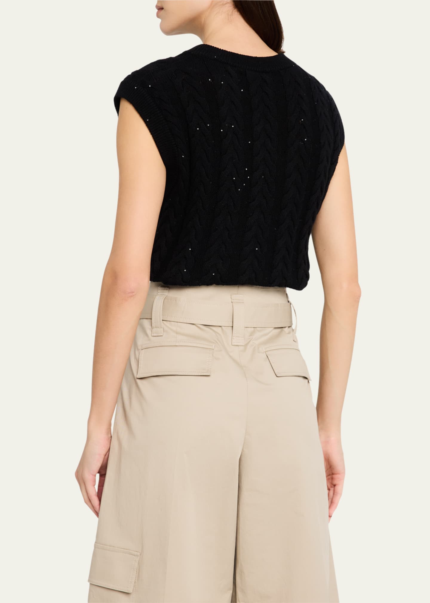 Brunello Cucinelli Fitted Diamante Cotton Tank Image 3 of 5