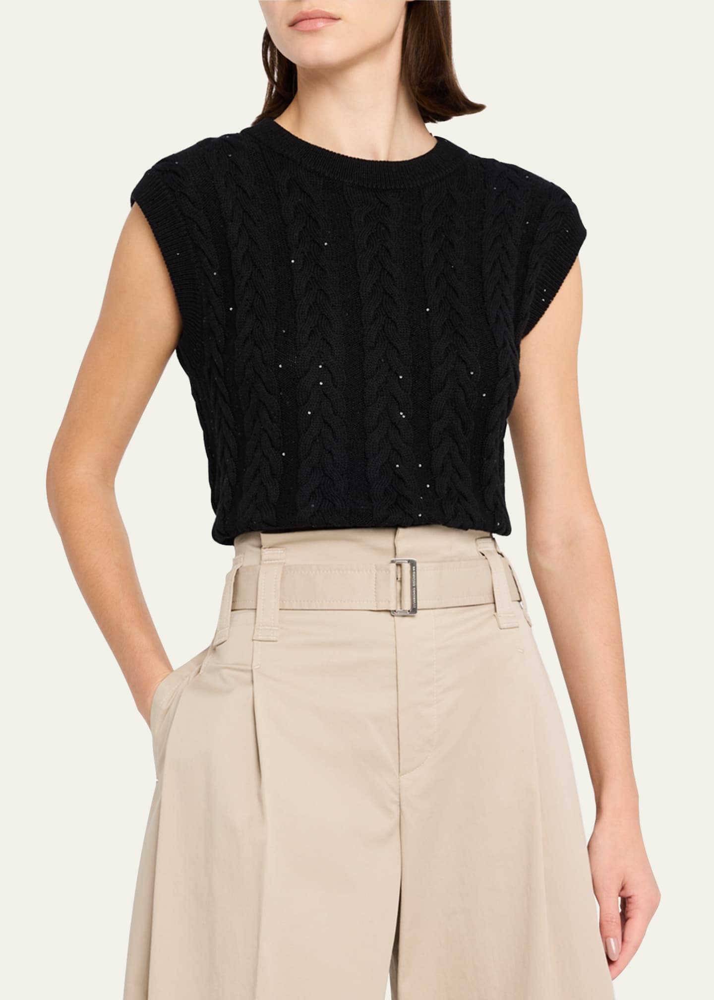 Brunello Cucinelli Fitted Diamante Cotton Tank Image 4 of 5