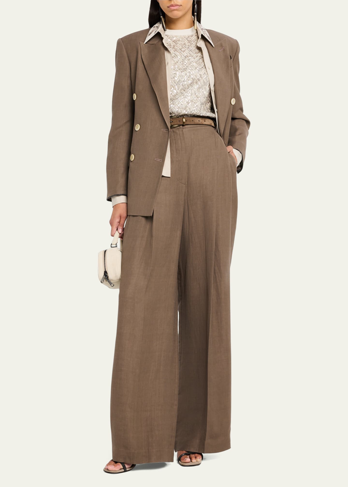 Brunello Cucinelli High Waist Wide Leg Fluid Linen Twill Pants Image 2 of 5