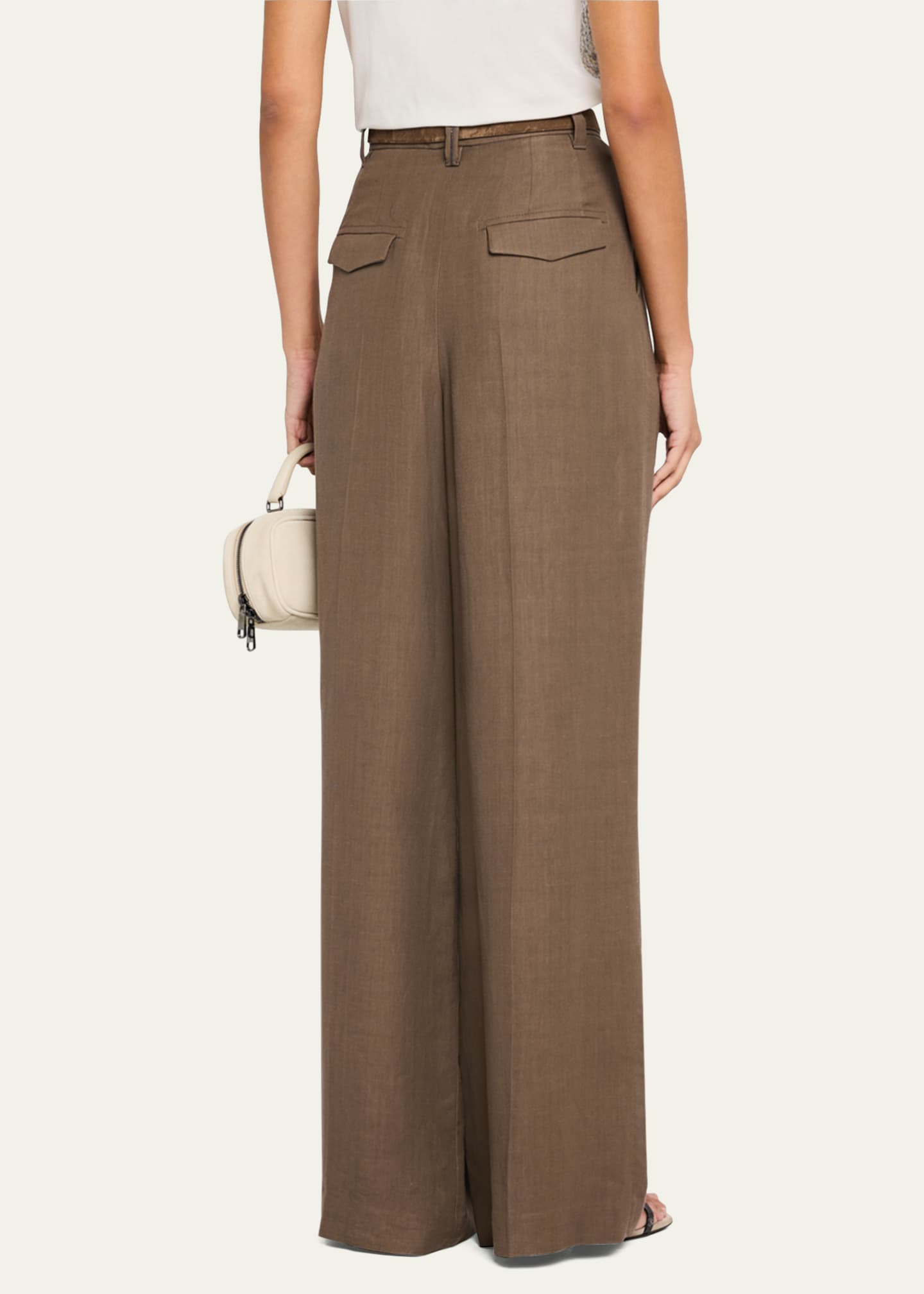 Brunello Cucinelli High Waist Wide Leg Fluid Linen Twill Pants Image 3 of 5