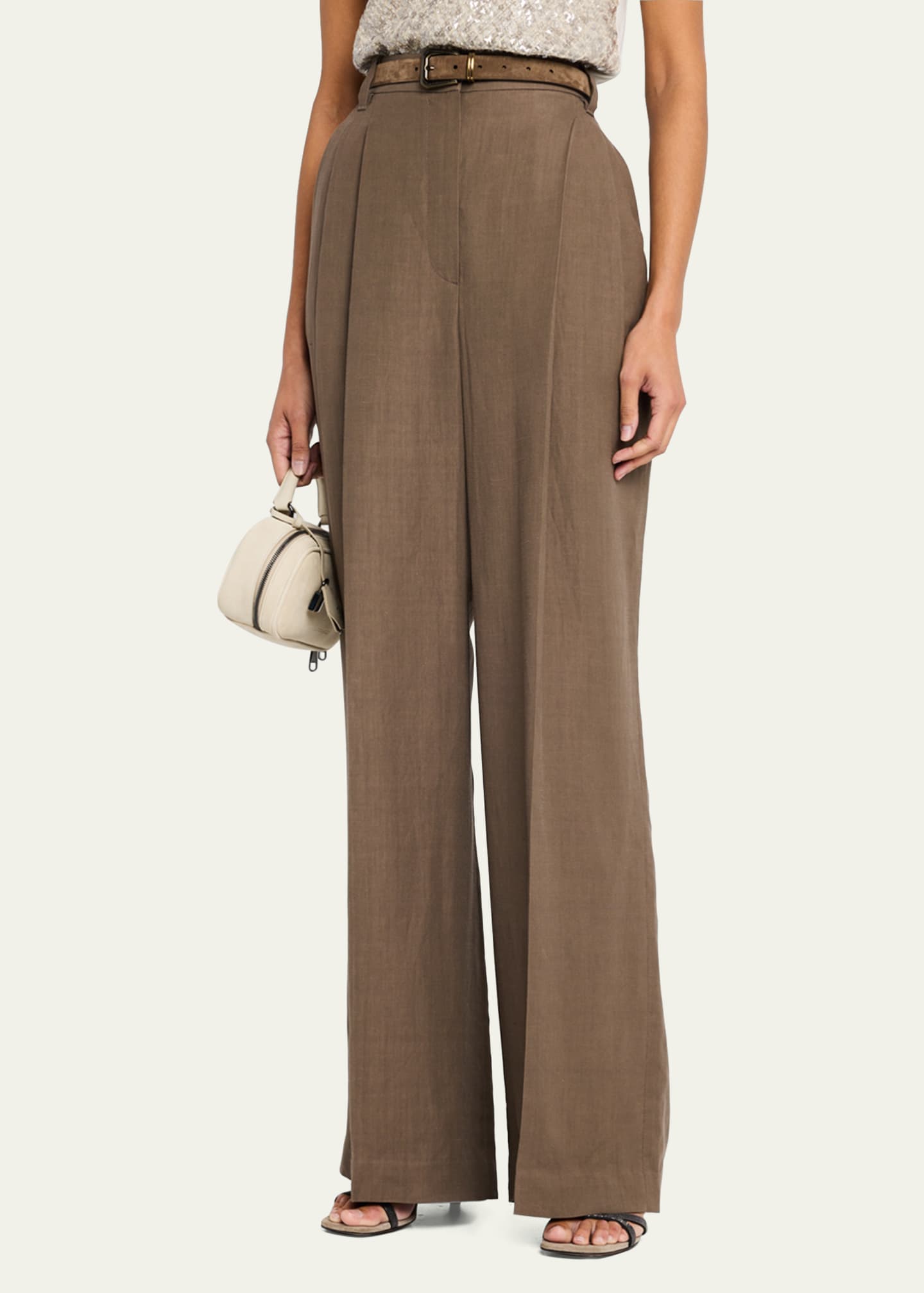 Brunello Cucinelli High Waist Wide Leg Fluid Linen Twill Pants Image 4 of 5