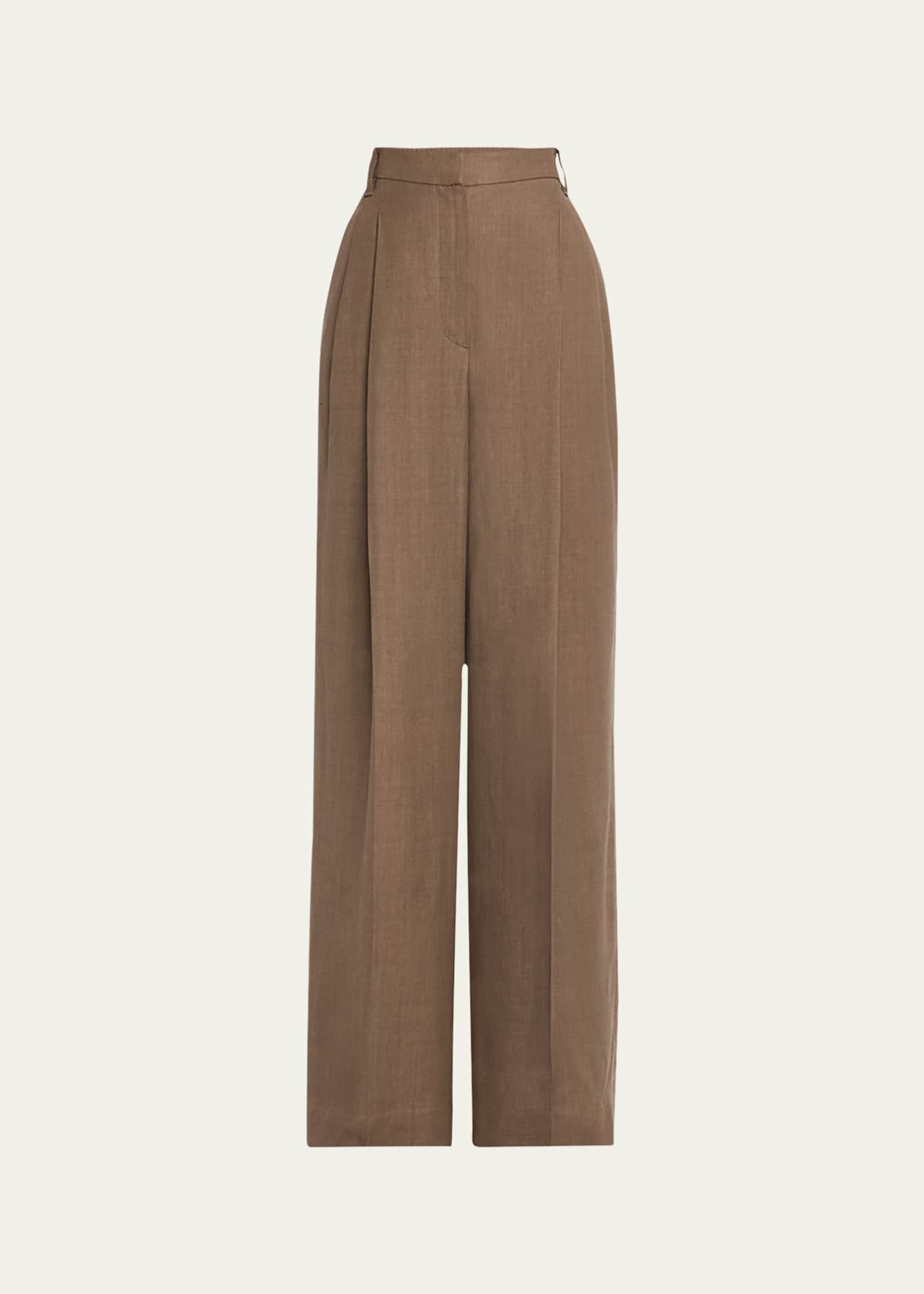 Brunello Cucinelli High Waist Wide Leg Fluid Linen Twill Pants Image 1 of 5