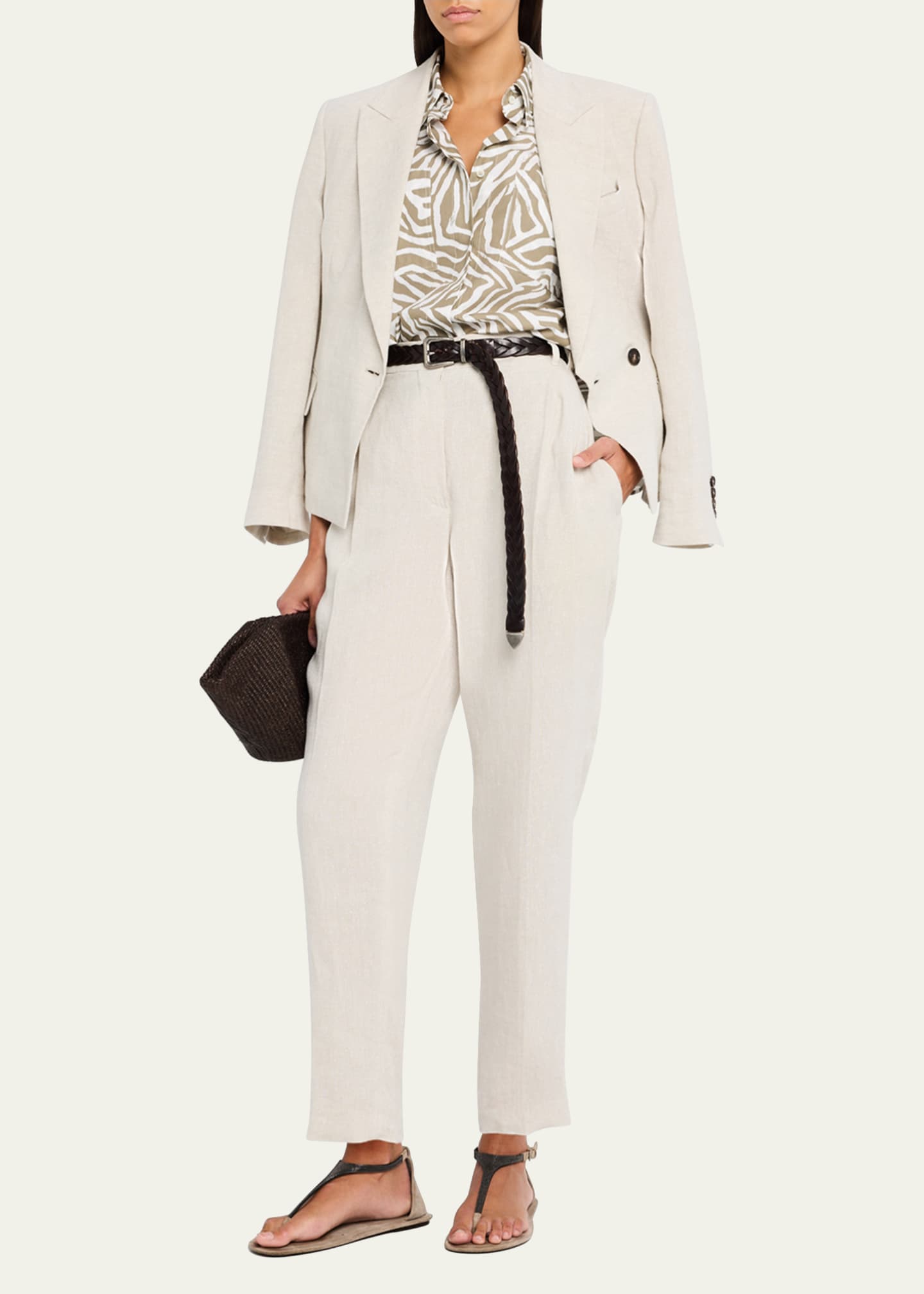 Brunello Cucinelli Sparkling Canvas Linen Cropped Trousers Image 2 of 5