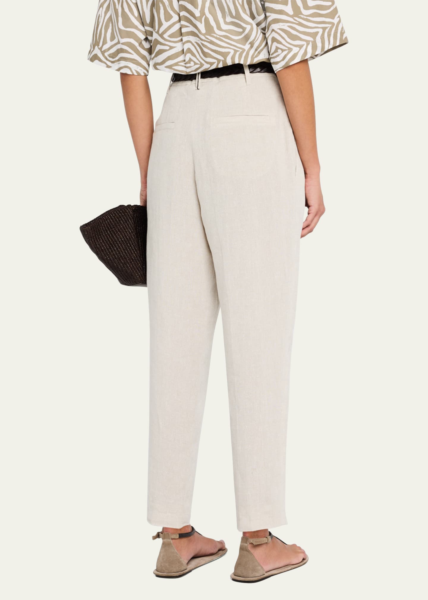 Brunello Cucinelli Sparkling Canvas Linen Cropped Trousers Image 3 of 5