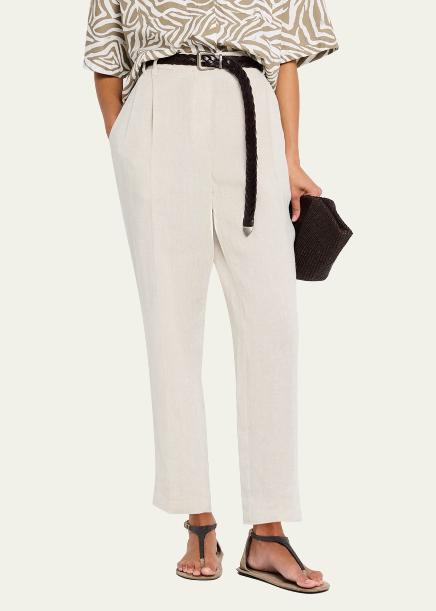 Brunello Cucinelli Sparkling Canvas Linen Cropped Trousers Image 4 of 5