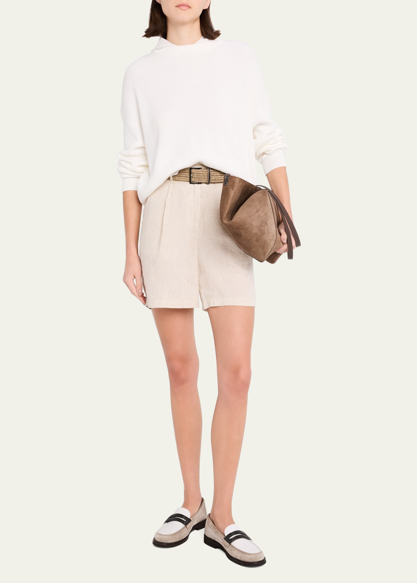 Brunello Cucinelli Organza-Hem Knit Hooded Sweater Image 2 of 5